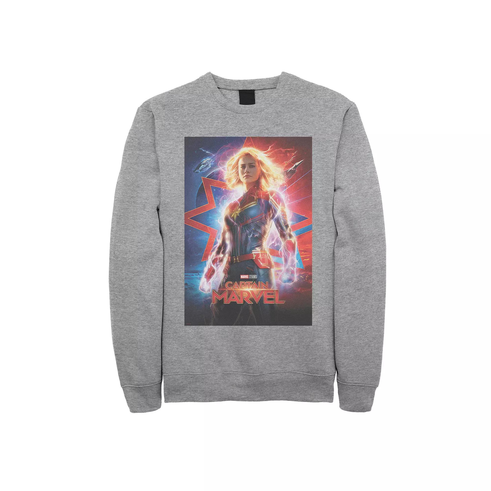Men's Captain Marvel Poster Sweatshirt, Size: 3XL, Athletic Grey Product Image