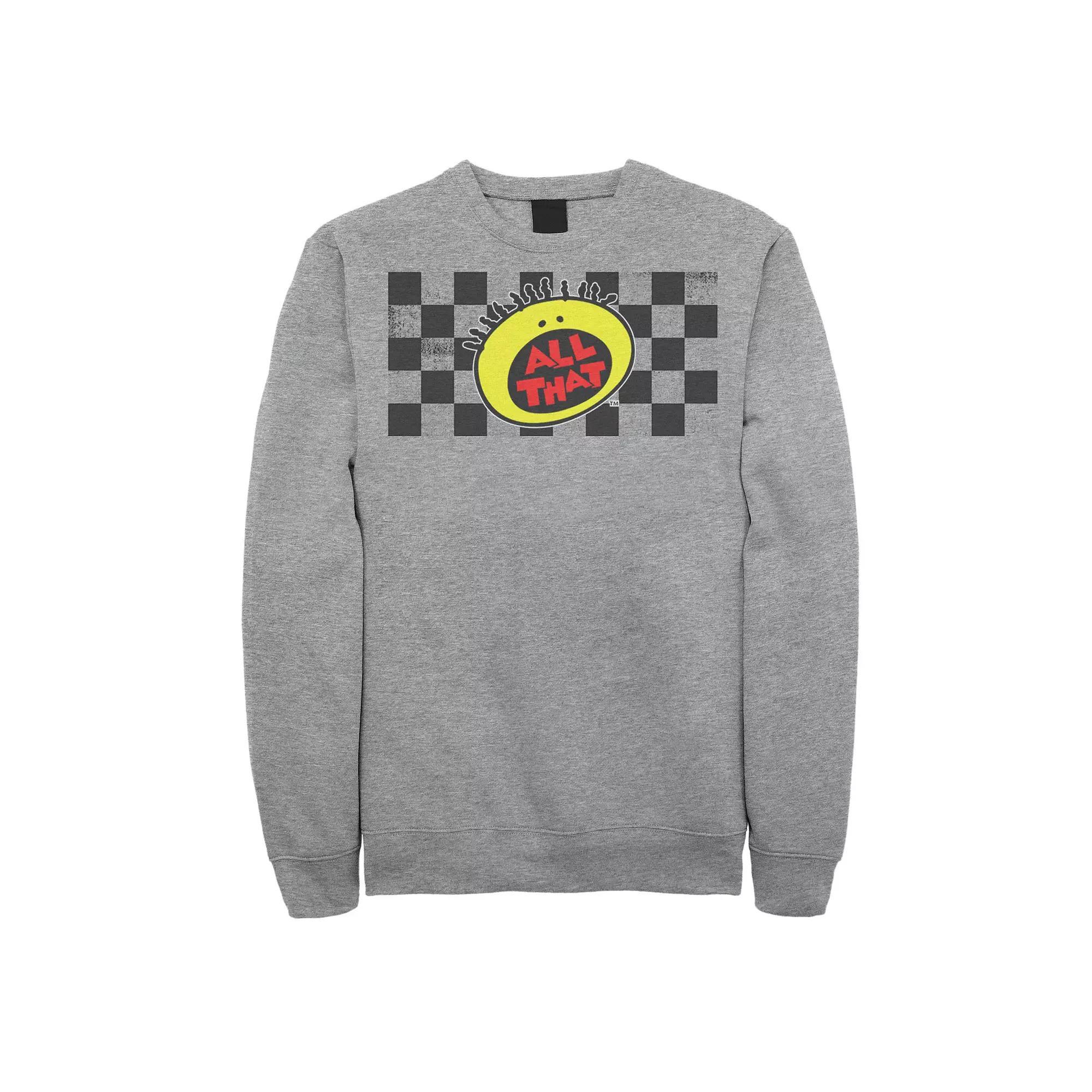 Men's Nickelodeon All That Checkered Logo Panel Graphic Hoodie, Size: Small, Athletic Grey Product Image