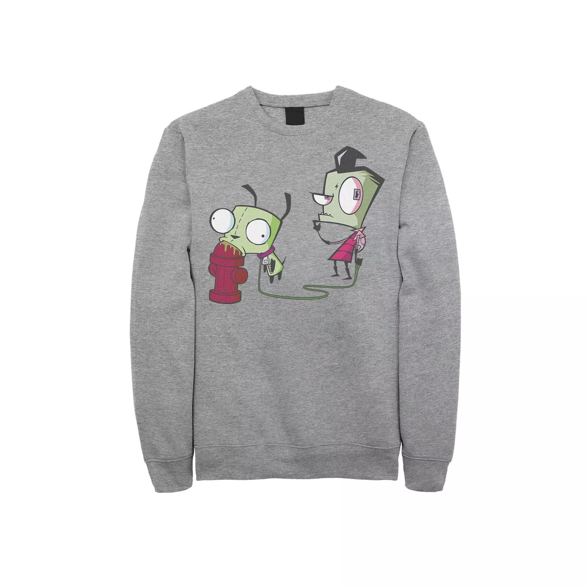 Men's Nickelodeon Invader Zim Walking Gir Fire Hydrant Portrait Graphic Fleece Pullover, Size: XL, Athletic Grey Product Image
