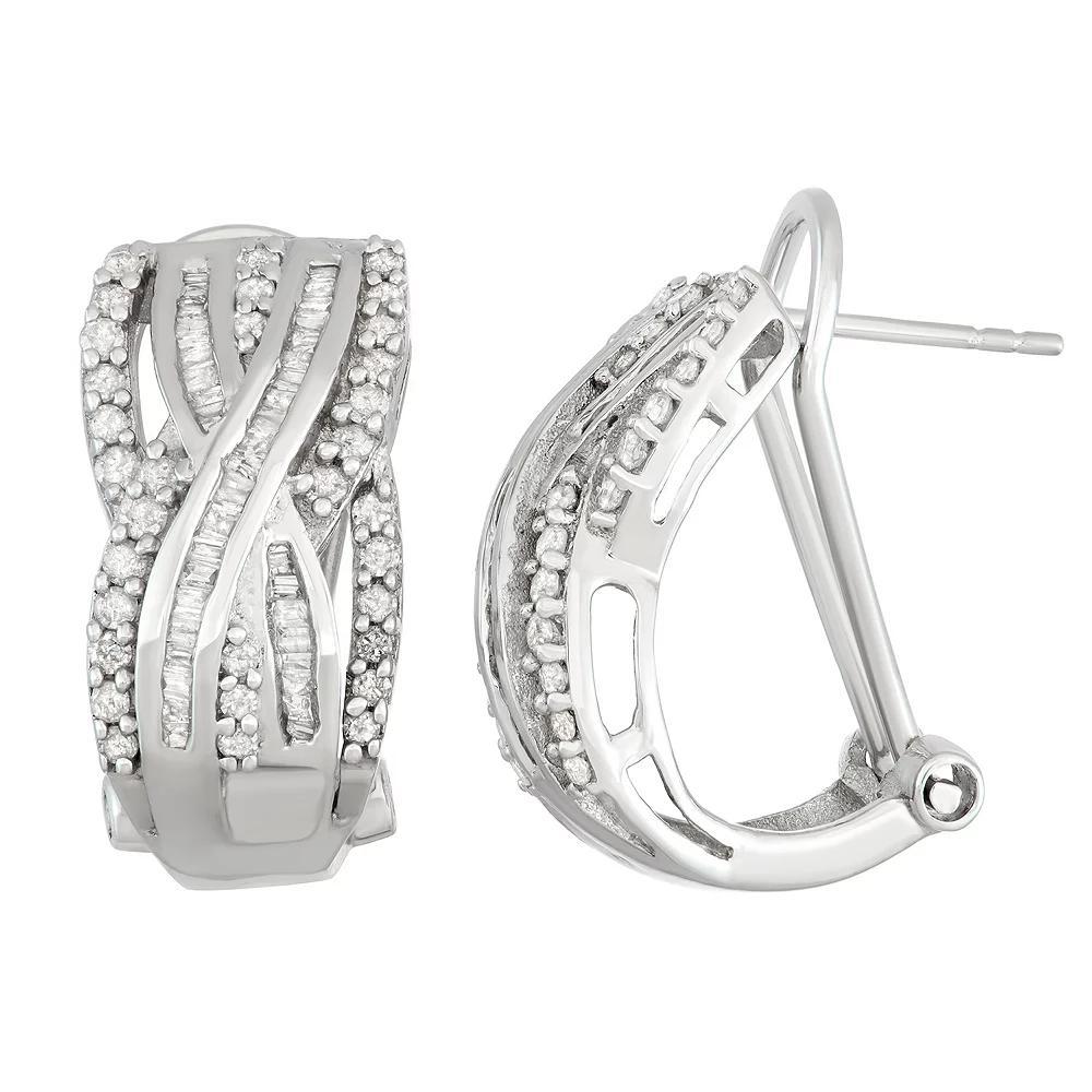 Jewelexcess Sterling Silver 1 Carat T.W. Diamond Crisscross Omega Back Earrings, Women's Product Image