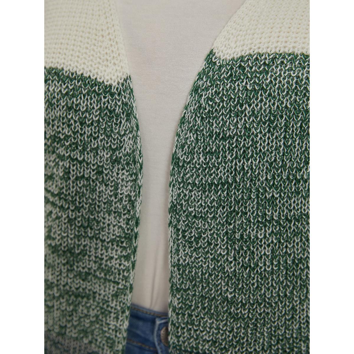 Plus Size Colorblock Drop Shoulder Patchwork Cardigan Green Women Casual Loose Long Sleeve Dailywear Cardigans BloomChic 10/M Product Image