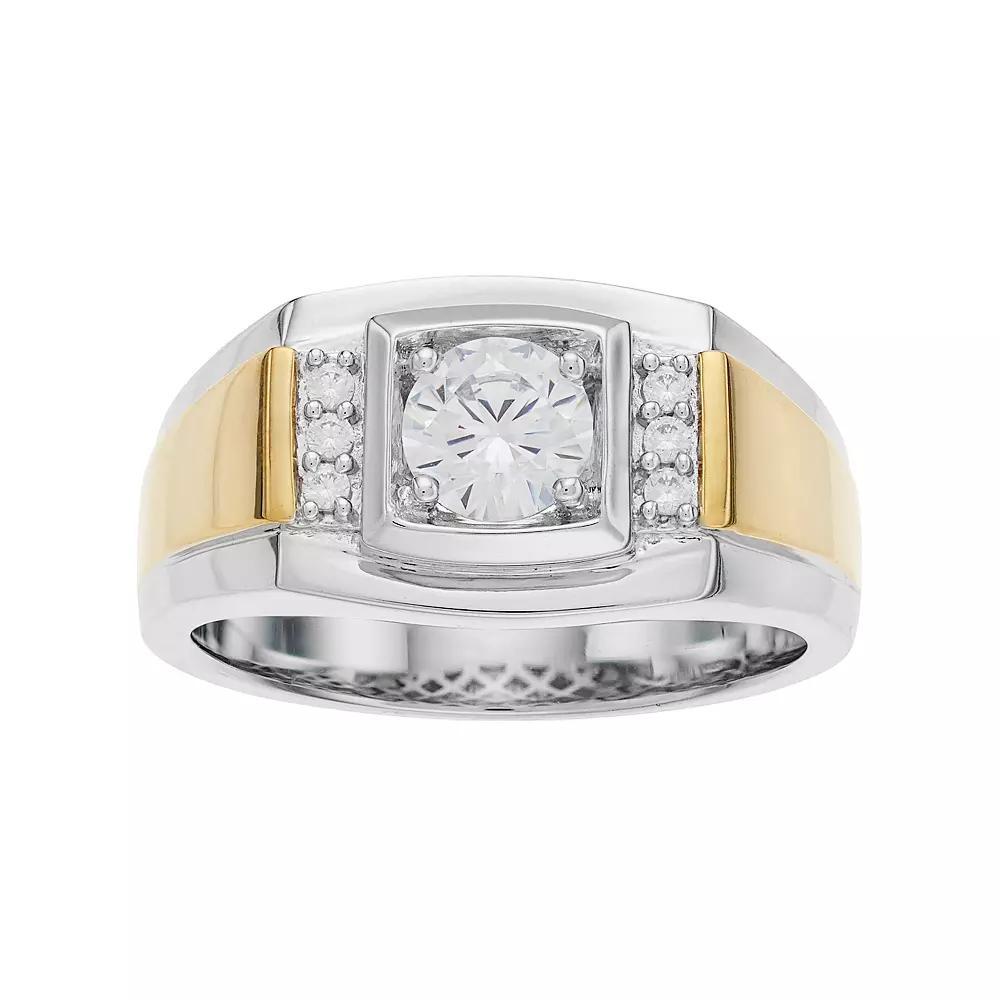 Men's Two Tone Sterling Silver Cubic Zirconia Ring, Size: 11 Product Image