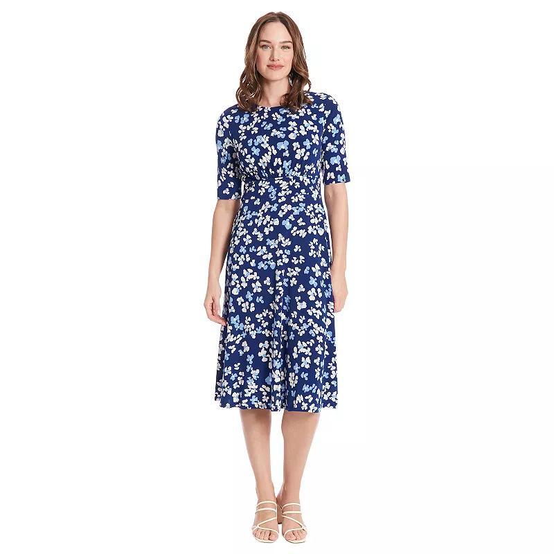 Women's London Times Printed Midi A-Line Dress, Size: 6, Navy Pink Product Image