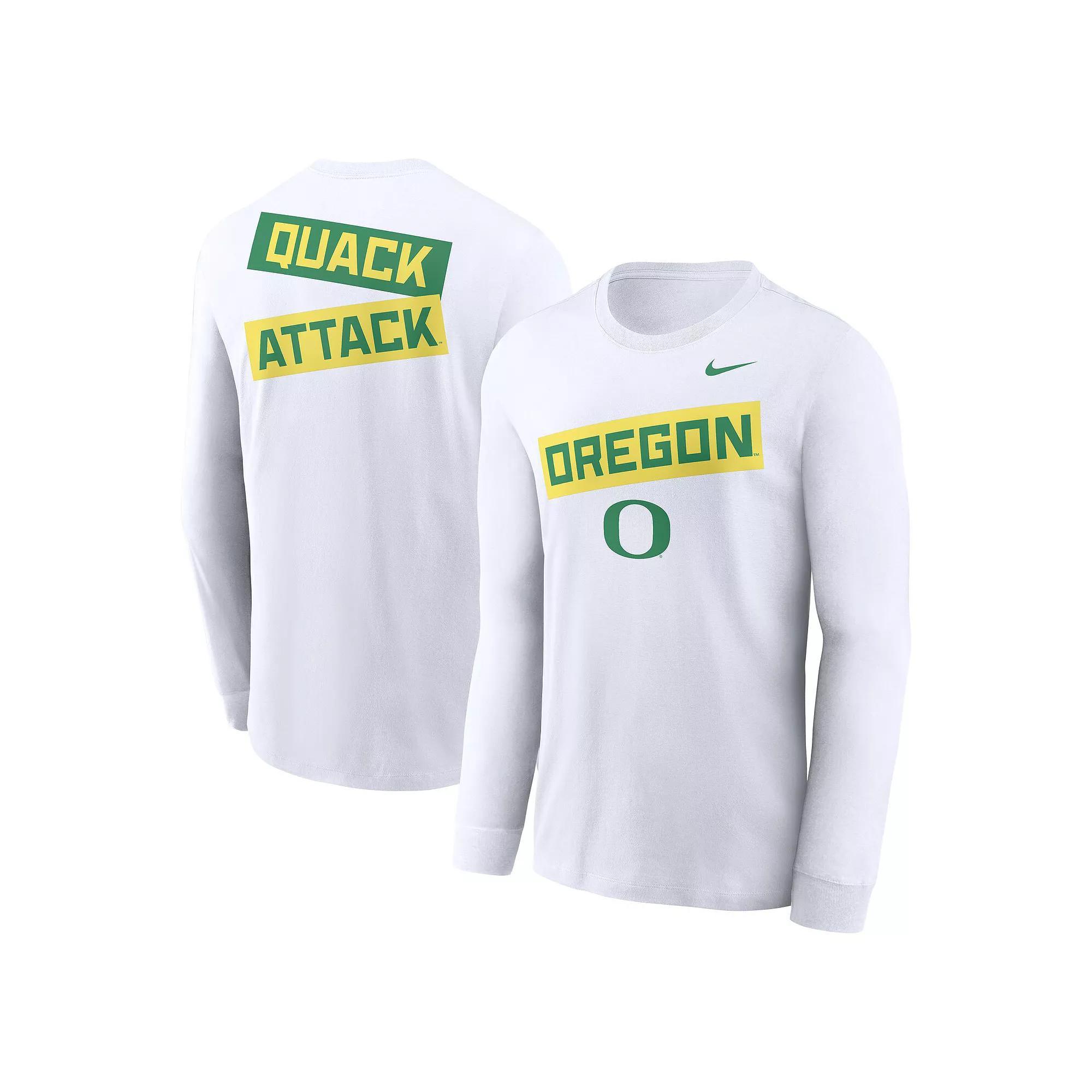 Men's Nike White Oregon Ducks Two-Hit Classic Location Long Sleeve T-Shirt, Size: XL Product Image