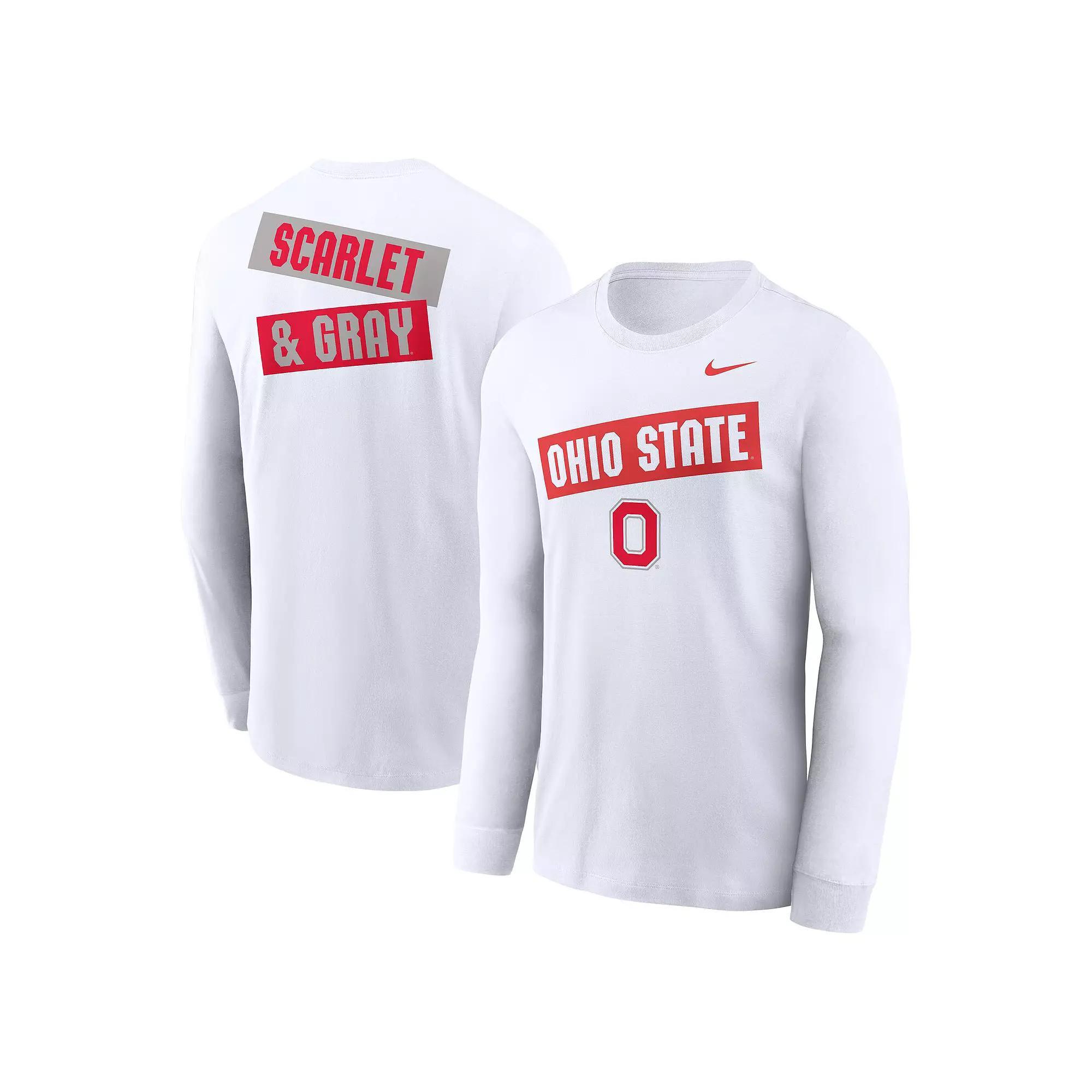 Men's Nike White Ohio State Buckeyes Two-Hit Classic Location Long Sleeve T-Shirt, Size: 2XL Product Image
