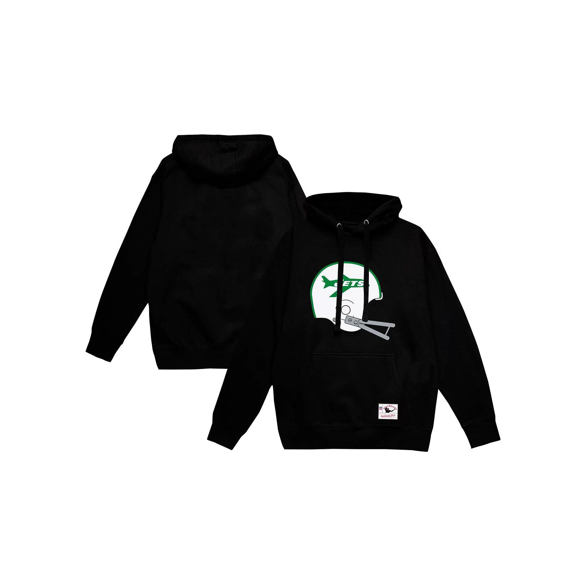 Men's Mitchell & Ness Black New York Jets Helmet Logo Vintage Pullover Hoodie, Size: Small Product Image
