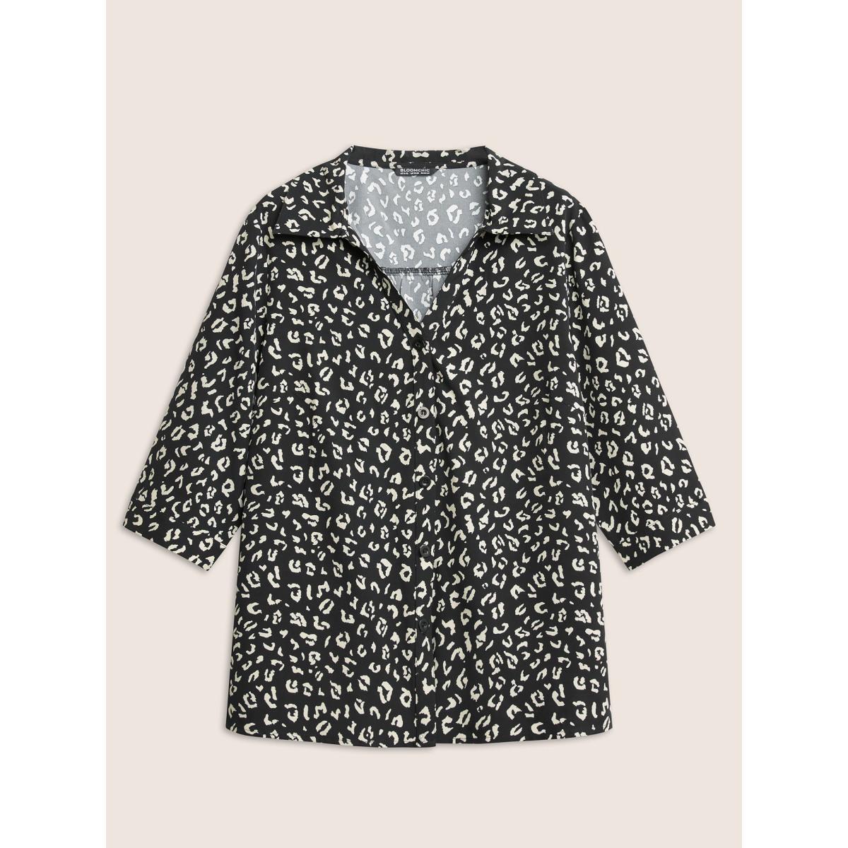 Plus Size BlackFlower Leopard Print Shirt Collar Button Up Blouse Women At the Office Elbow-length sleeve Shirt collar Work Blouses BloomChic 10/M Product Image