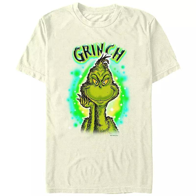 Men's Dr. Seuss Grinch Airbrush Background Graphic Tee, Size: Small, White Product Image