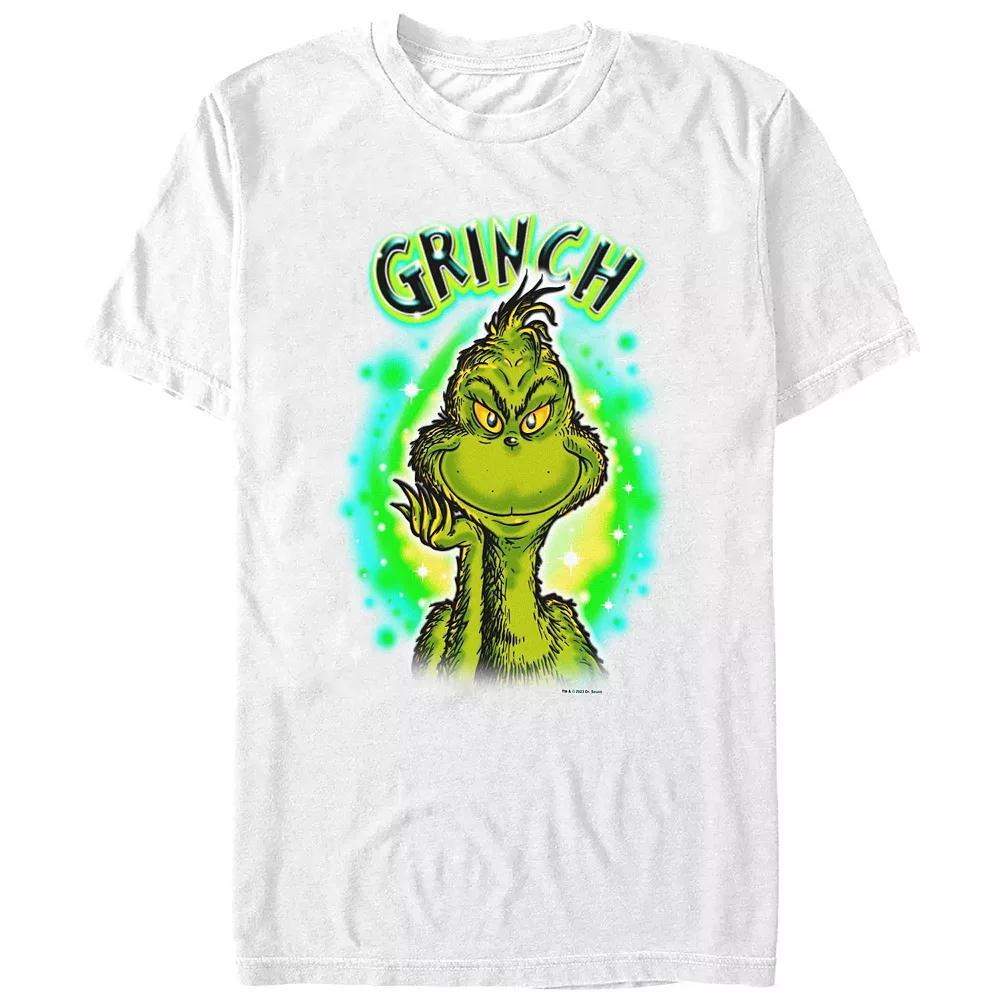 Men's Dr. Seuss Grinch Airbrush Background Graphic Tee, Size: Small, White Product Image