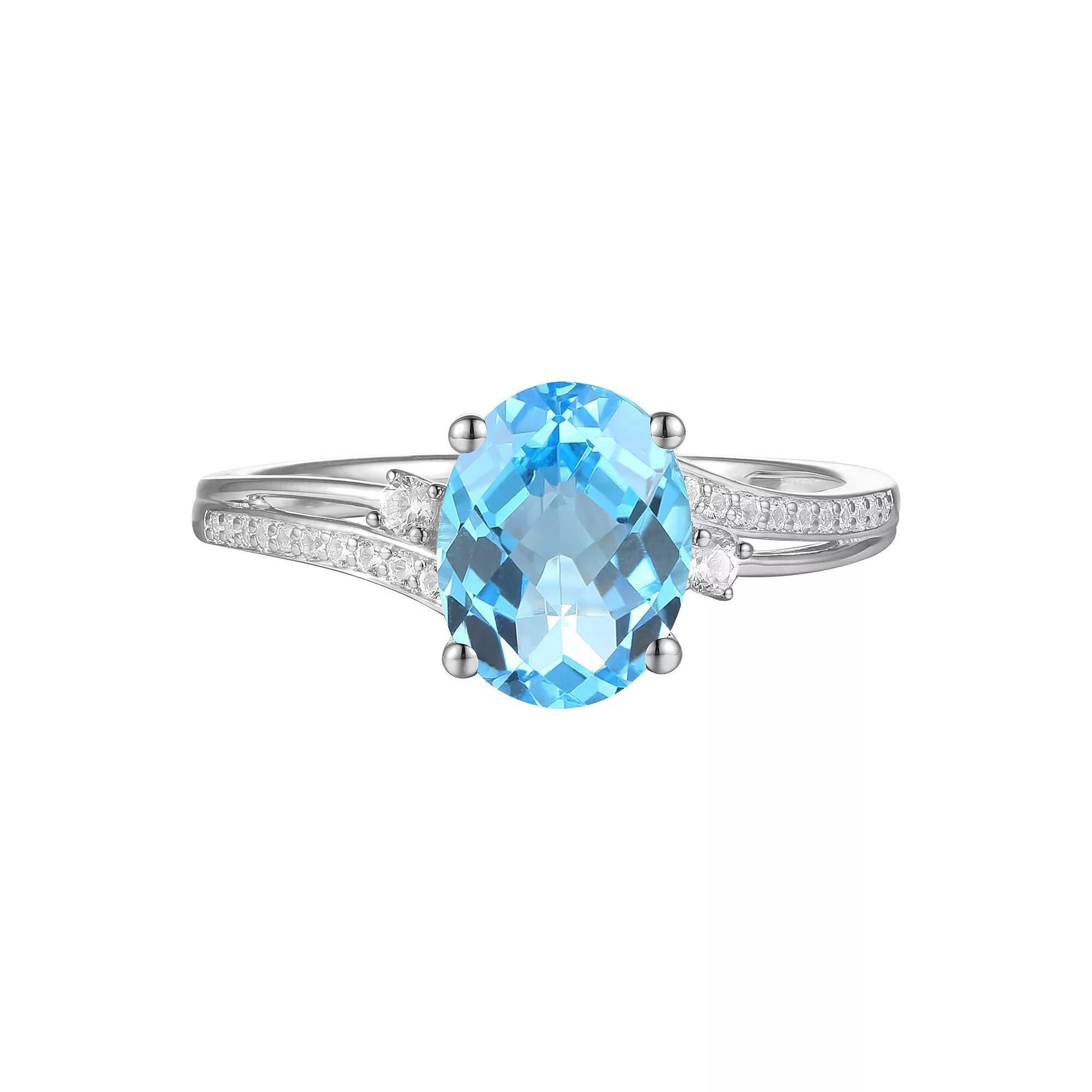 Sterling Silver Blue Topaz, Lab-Created White Sapphire Solitaire Ring, Women's, Size: 7 Product Image