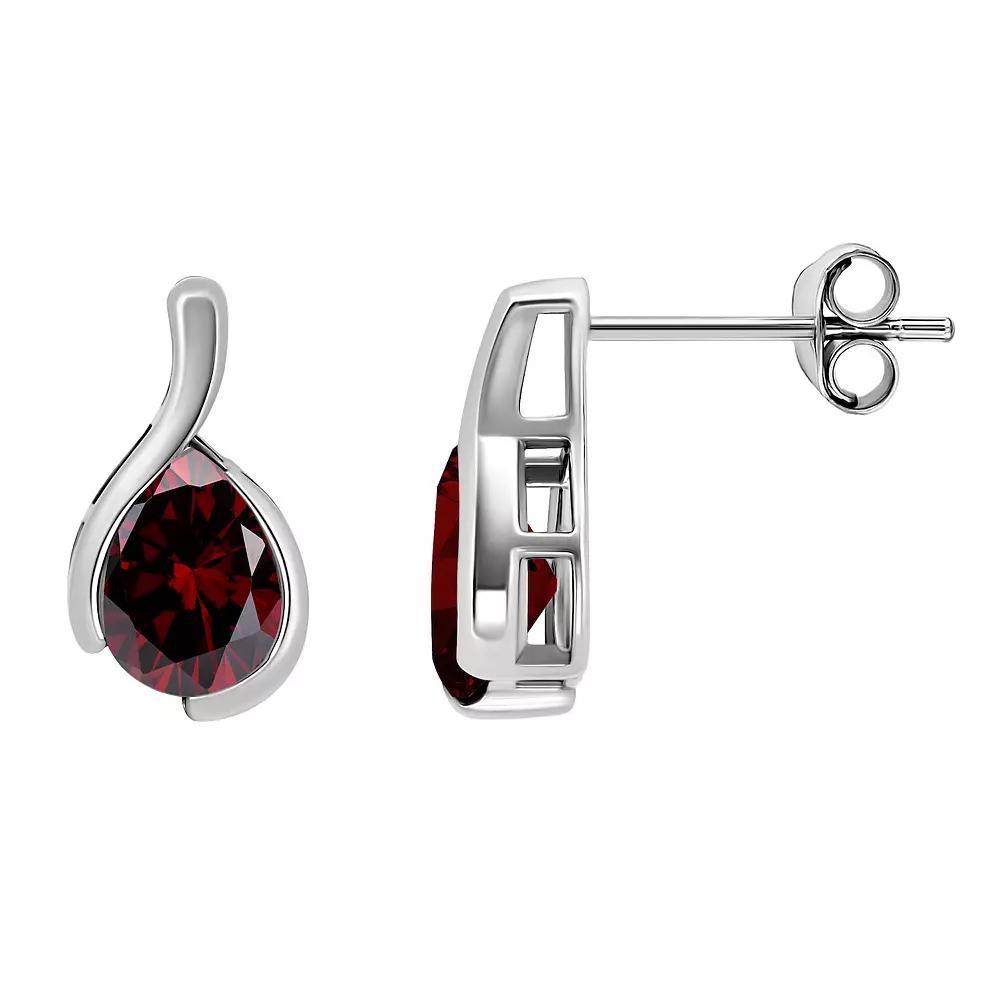 Aleure Precioso Sterling Silver Pear Cut Gemstone Stud Earrings, Women's, Silver Tone Red Product Image