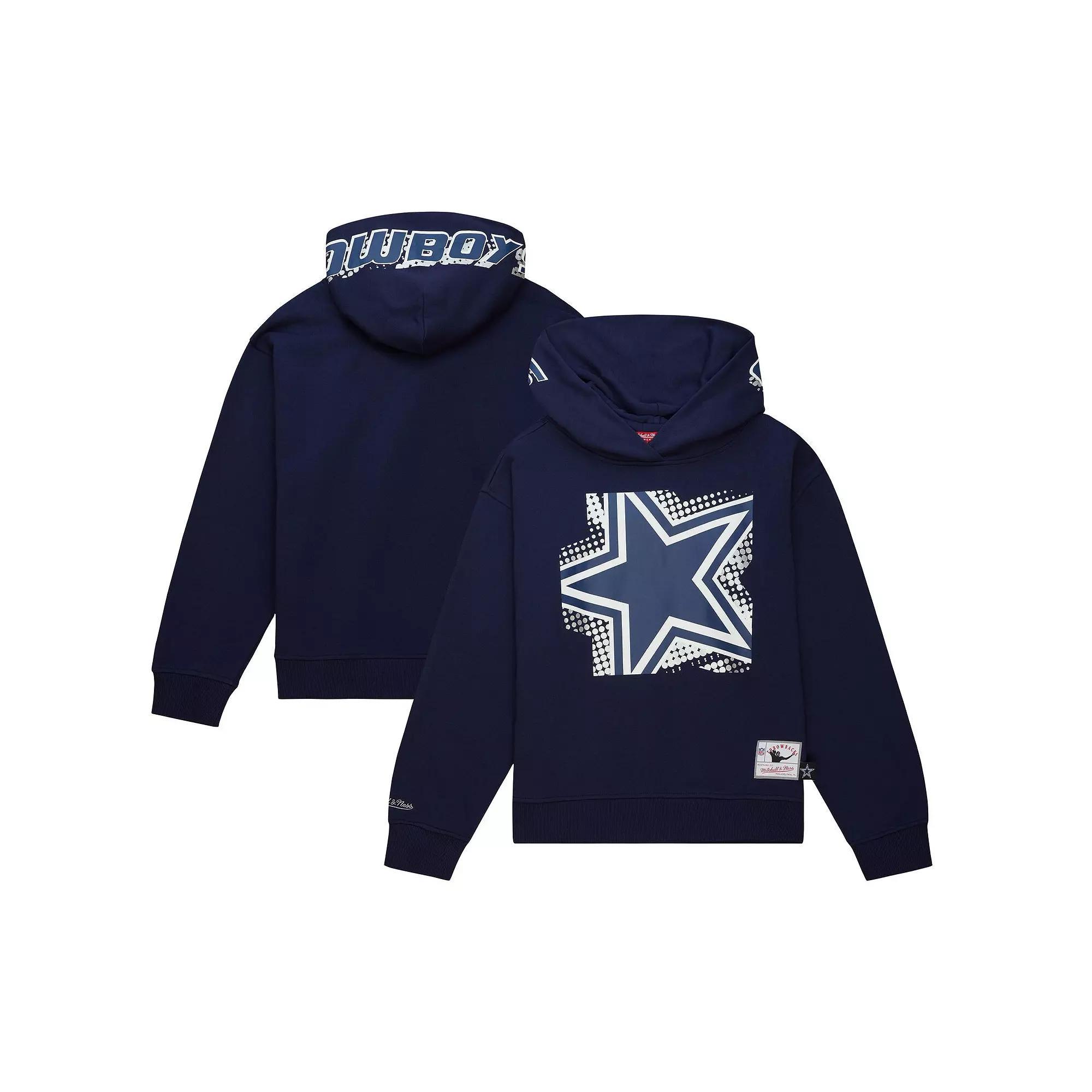 Women's Mitchell & Ness Navy Dallas Cowboys Gridiron Classics Big Face 7.0 Pullover Hoodie, Size: XS, Blue Product Image