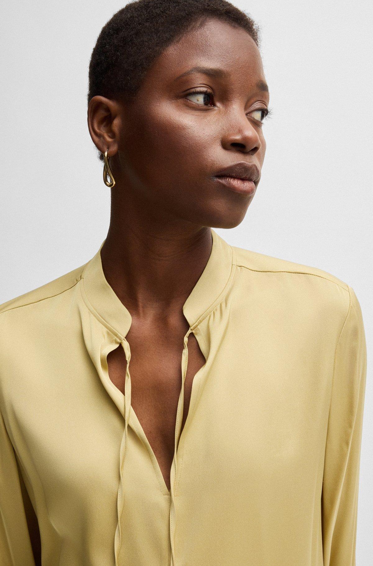 Relaxed-fit blouse in stretch silk with keyhole neckline Product Image