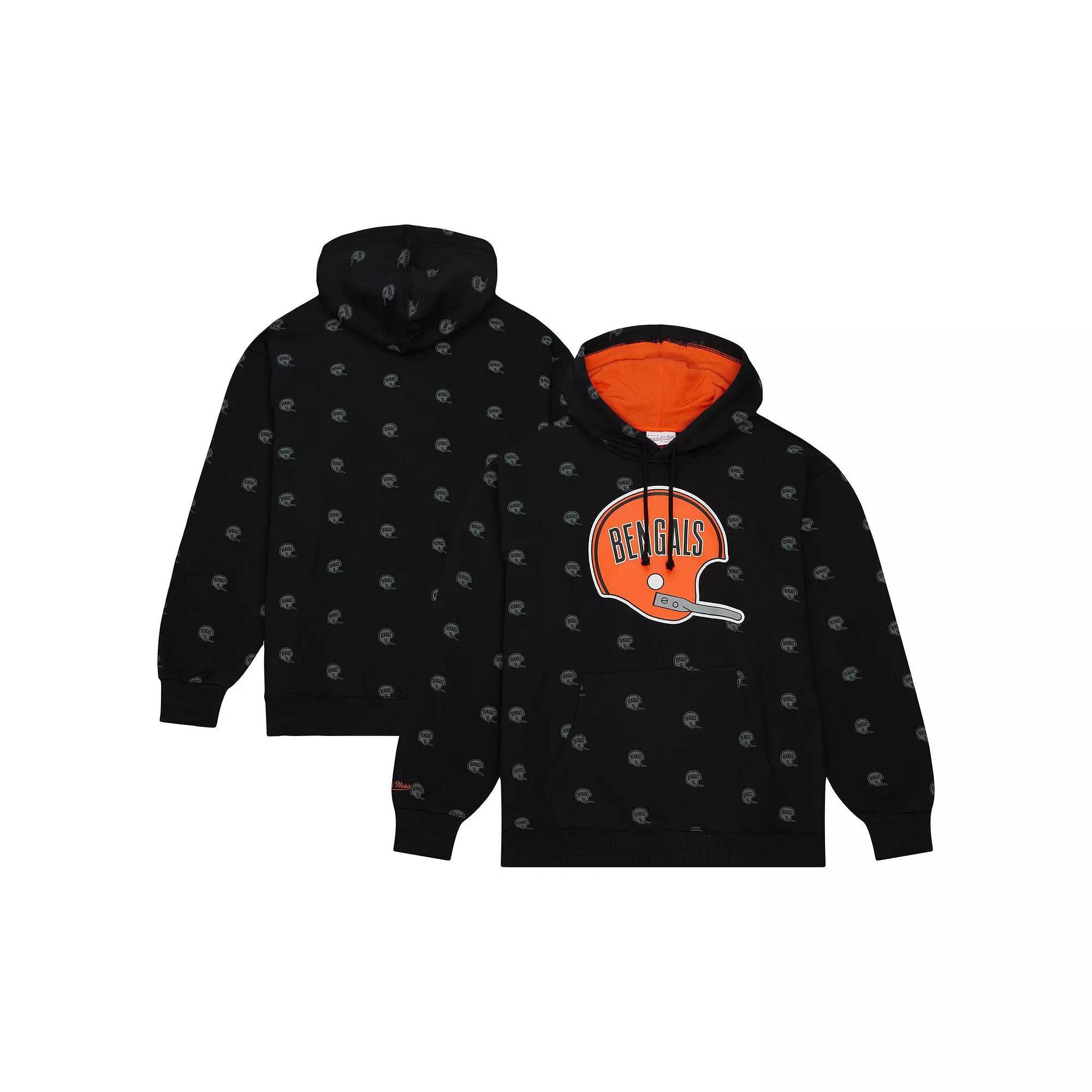 Men's Mitchell & Ness Black Cincinnati Bengals Allover Print Fleece Pullover Hoodie, Size: Small Product Image