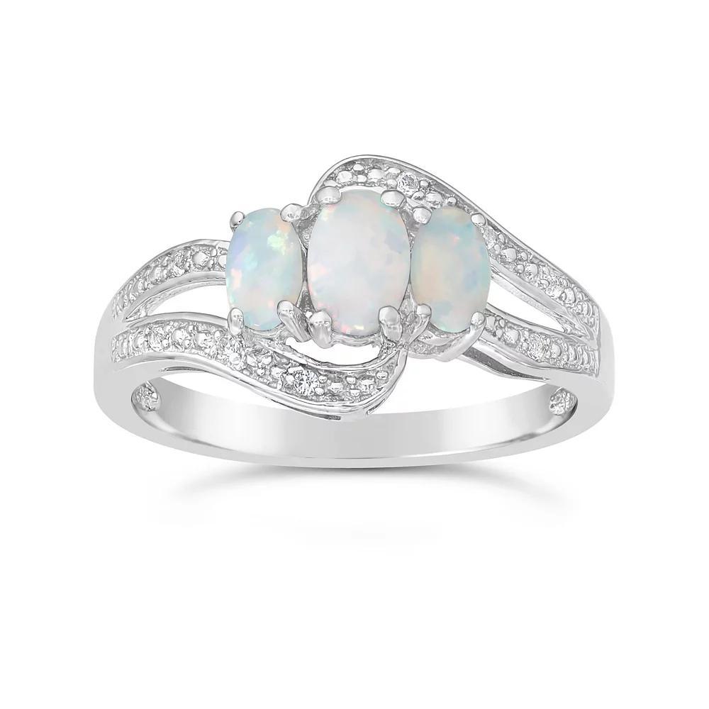 Gemminded Sterling Silver Lab-Created Opal & Lab-Created White Sapphire Ring, Women's, Size: 10 Product Image