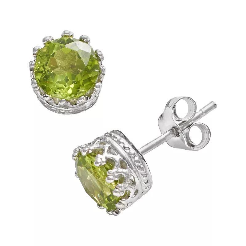 Designs by Gioelli Sterling Silver Peridot Crown Stud Earrings, Womens, Green Product Image