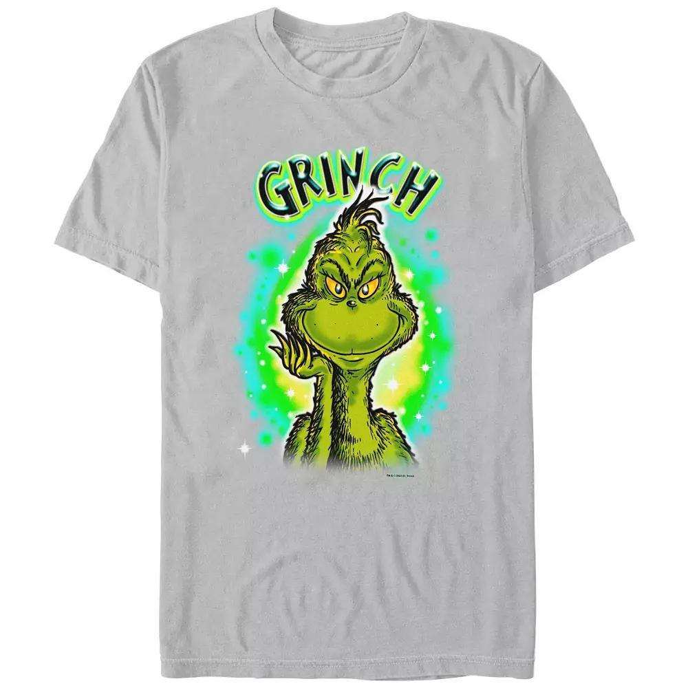 Men's Dr. Seuss Grinch Airbrush Background Graphic Tee, Size: Small, White Product Image