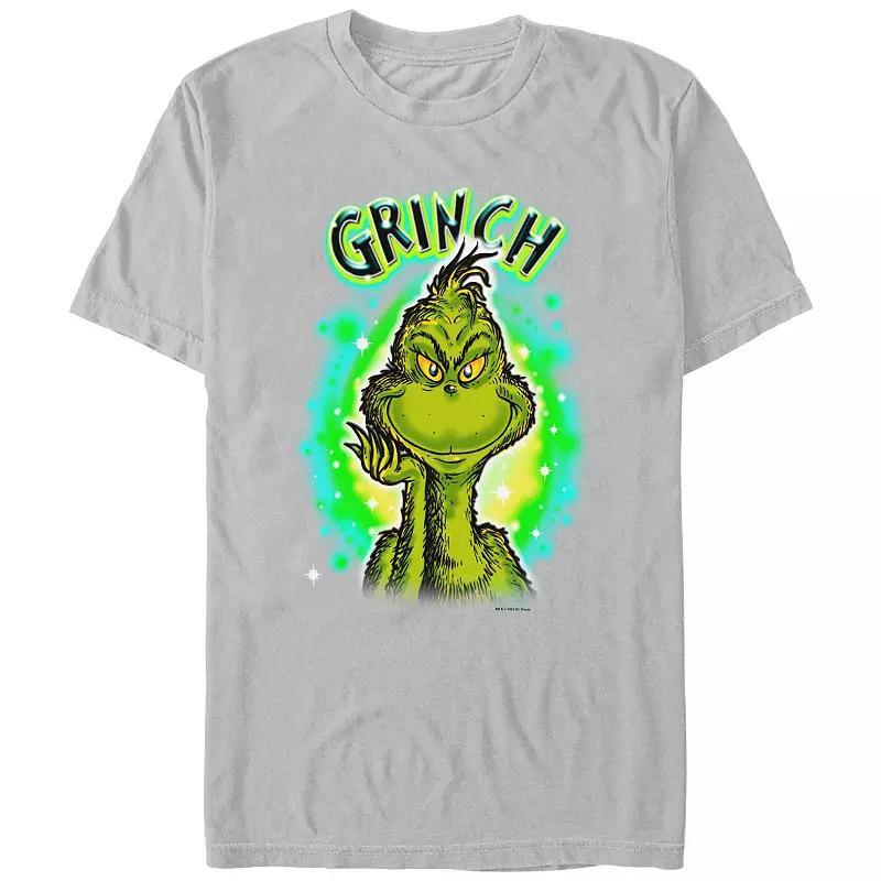 Men's Dr. Seuss Grinch Airbrush Background Graphic Tee, Size: Small, White Product Image