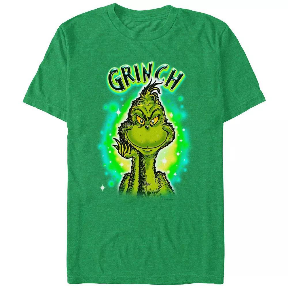 Men's Dr. Seuss Grinch Airbrush Background Graphic Tee, Size: XL, Kelly Grey Product Image