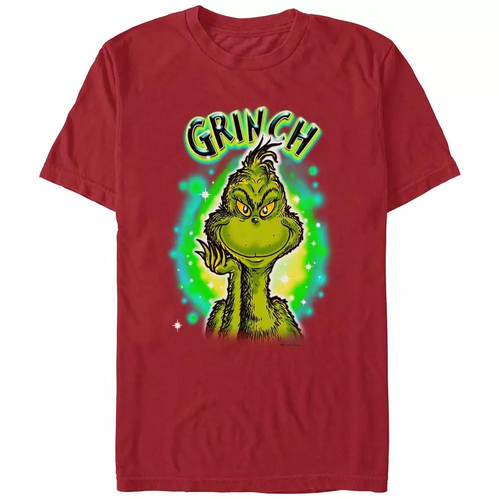 Men's Dr. Seuss Grinch Airbrush Background Graphic Tee, Size: Small, White Product Image