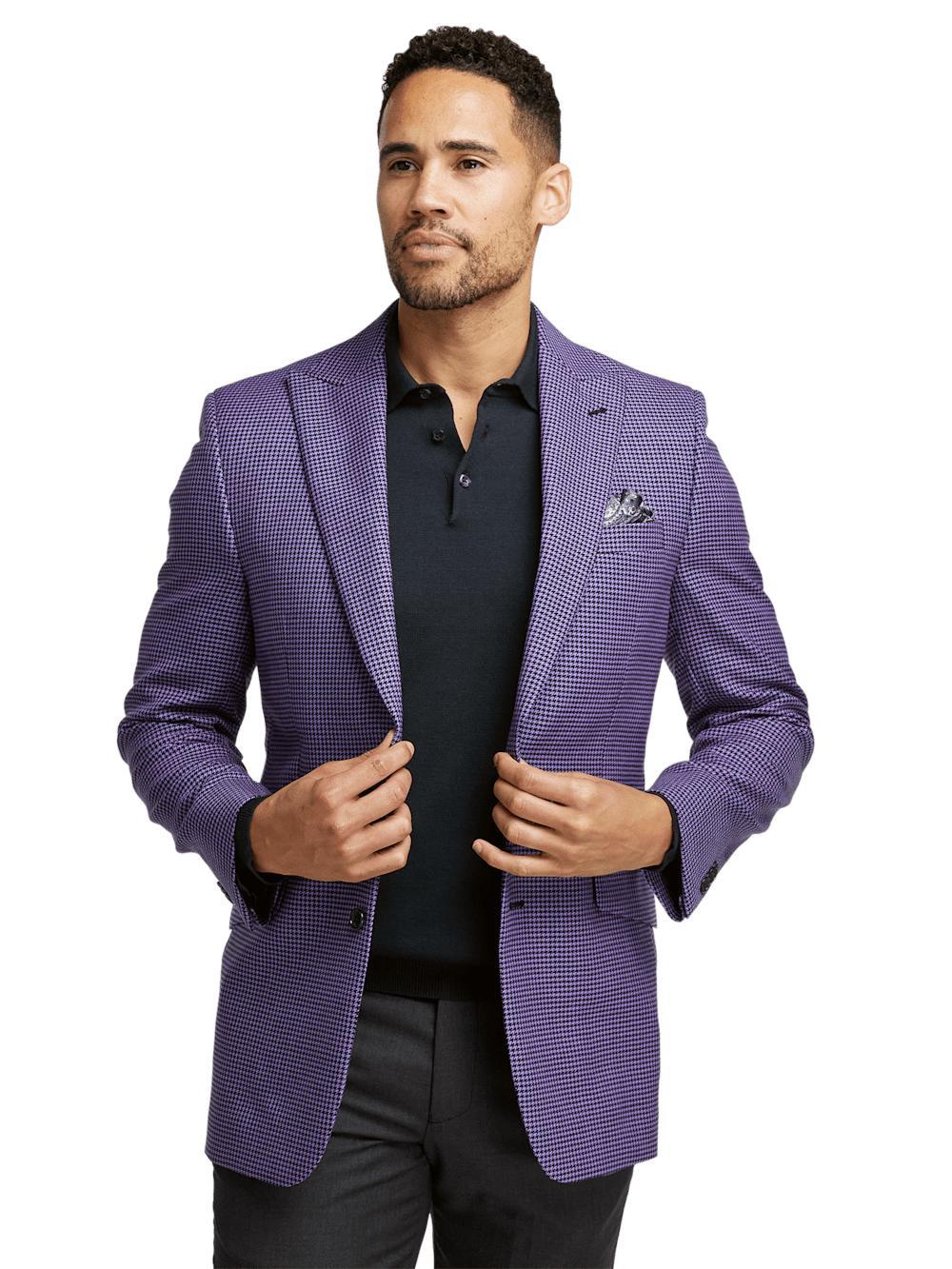 Wool Houndstooth Single Breasted Peak Lapel Sport Coat - Purple Product Image