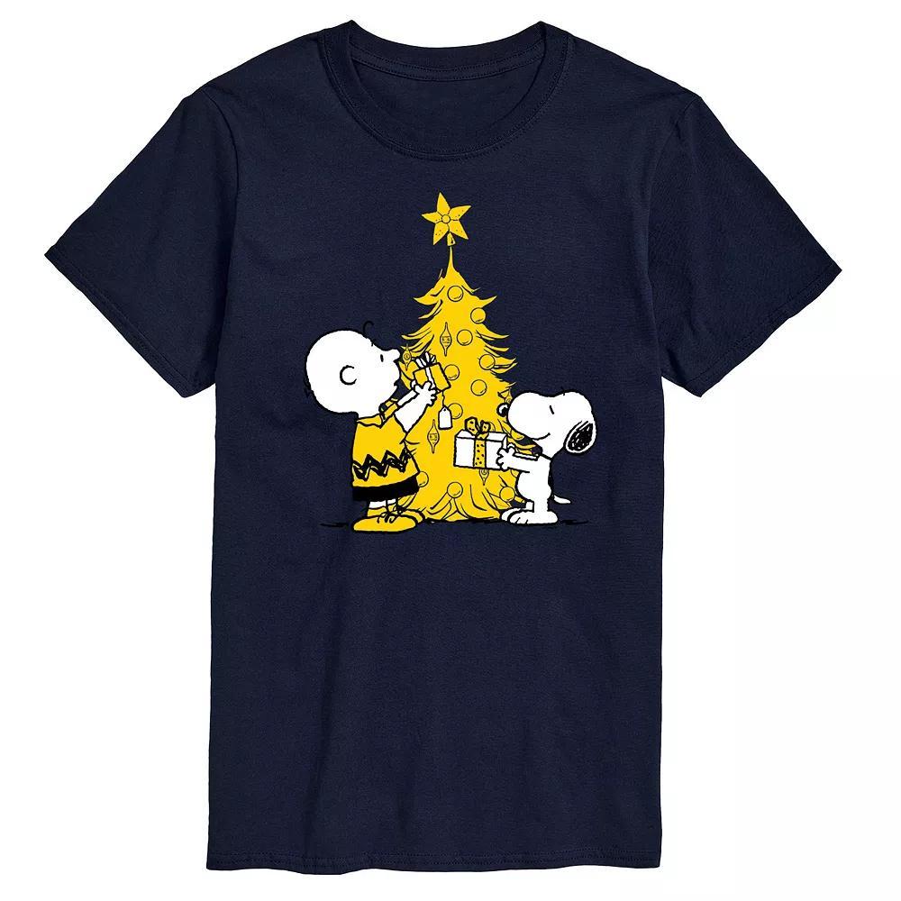 Mens Peanuts Xmas Charlie Snoopy Graphic Tee Blue Product Image