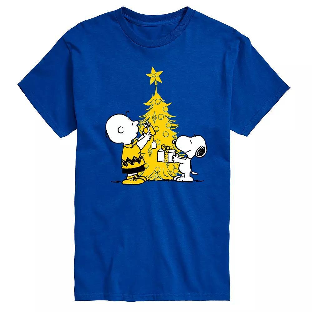 Mens Peanuts Xmas Charlie Snoopy Graphic Tee Blue Product Image