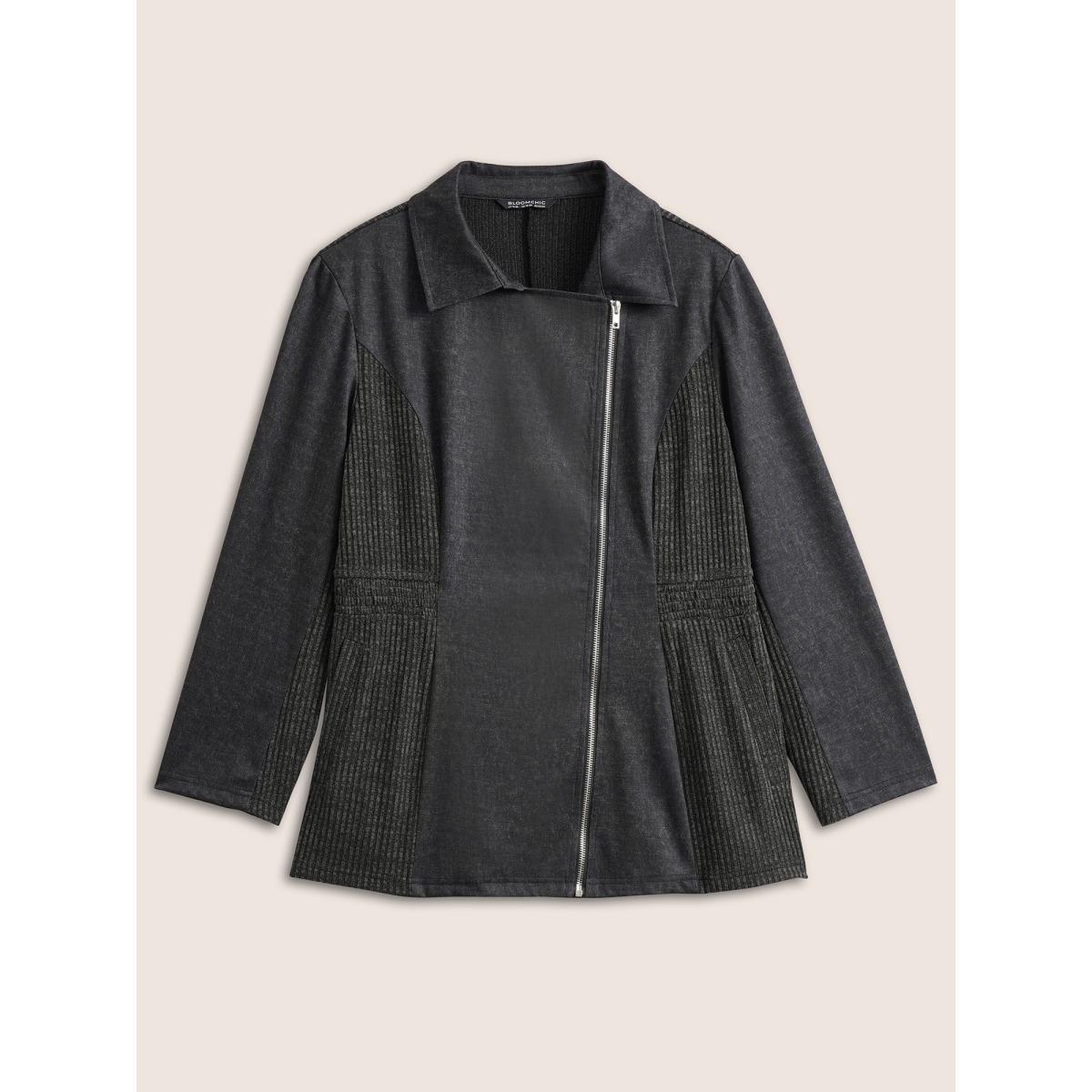 Plus Size Texture Patchwork Rib Knit Zipper Jacket Women DarkGray Non Side seam pocket Everyday Jackets BloomChic 14-16/1X Product Image