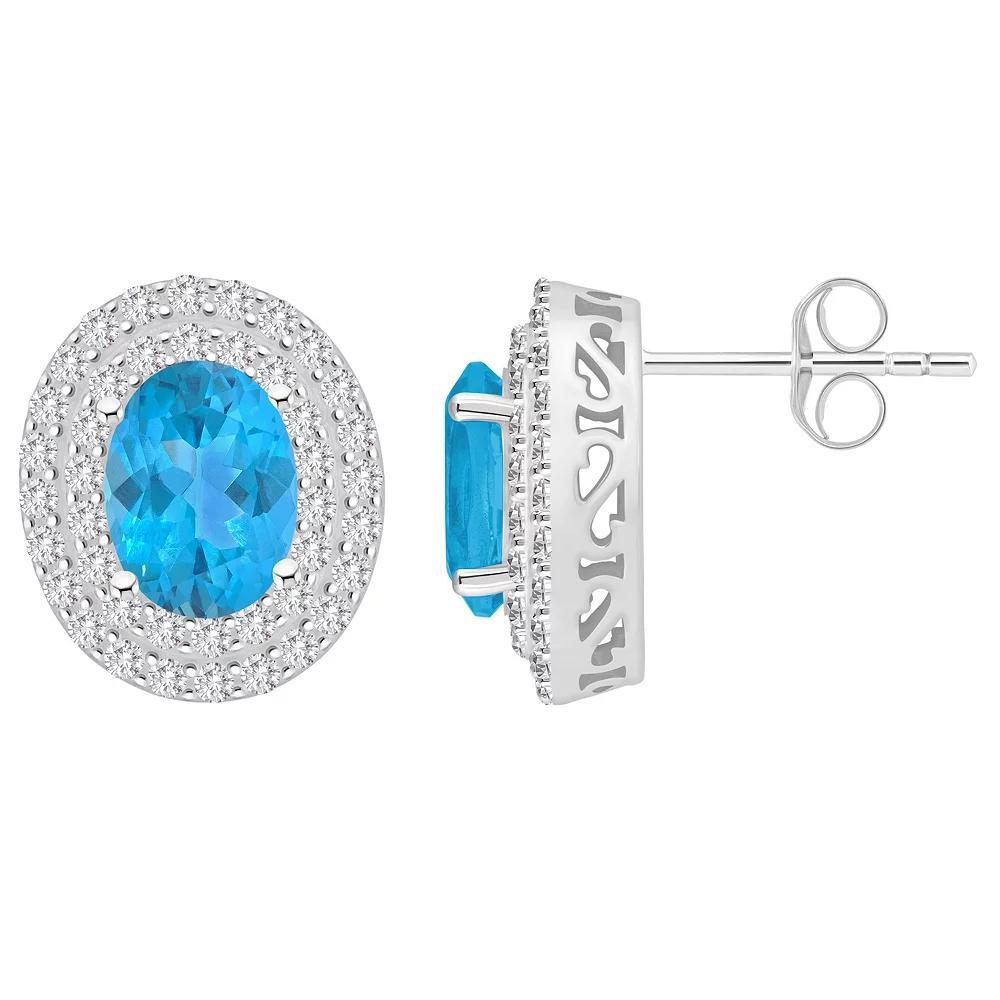 Celebration Gems Sterling Silver Oval-Cut Citrine & White Topaz Double Halo Stud Earrings, Women's Product Image