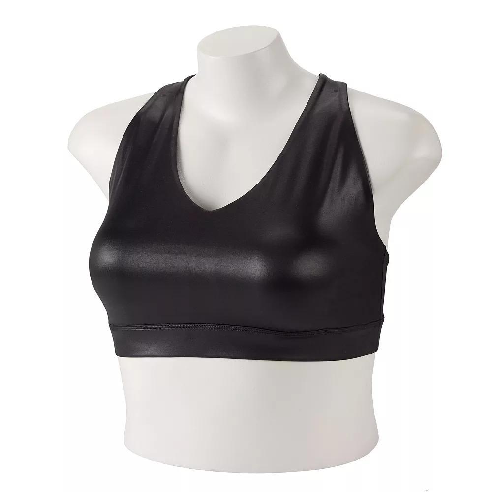 Plus Size Tek Gear® Ultrastretch Medium Support V-Neck Sports Bra, Women's, Size: 1XL, Black Shine Product Image