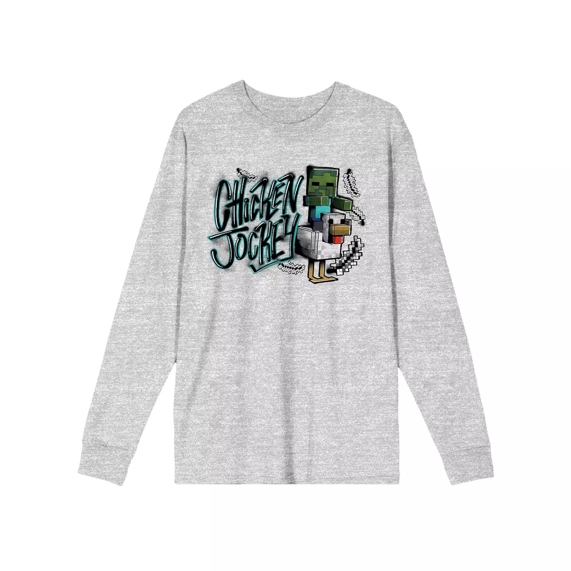 Men's Minecraft Chicken Jockey Long Sleeve Tee, Size: XXL, Gray Product Image