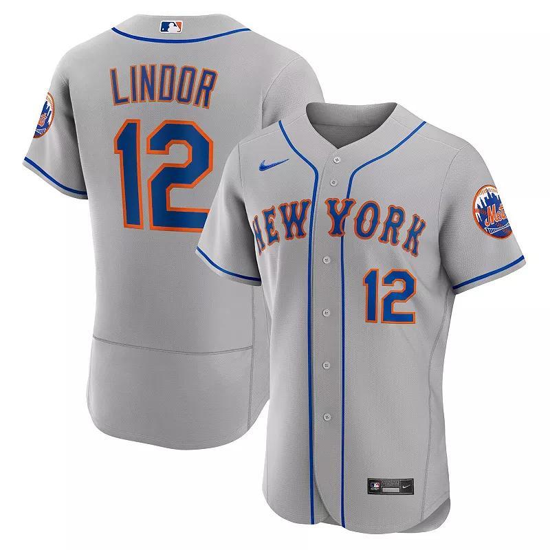 Men's Nike Francisco Lindor Gray New York Mets Road Authentic Player Jersey, Size: 48, Grey Product Image