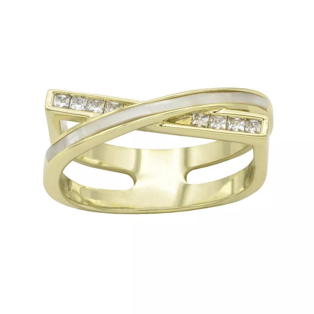 City Luxe Gold Tone Mother-of-Pearl Cubic Zirconia Round and Square Dual Band Ring, Women's, Size: 9 Product Image