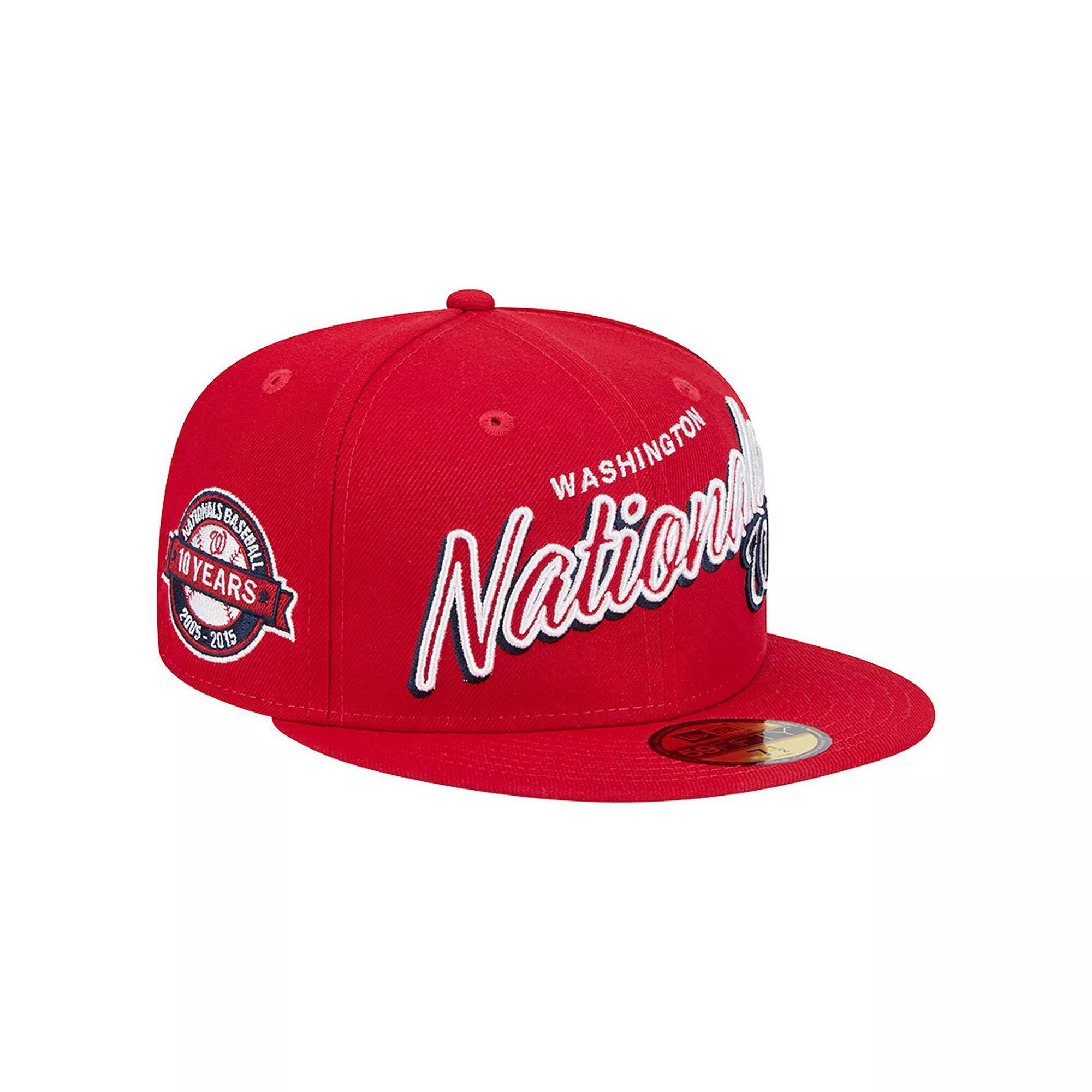 Men's New Era Red Washington Nationals Script Sided 59FIFTY Fitted Hat, Size: 7 7/8 Product Image