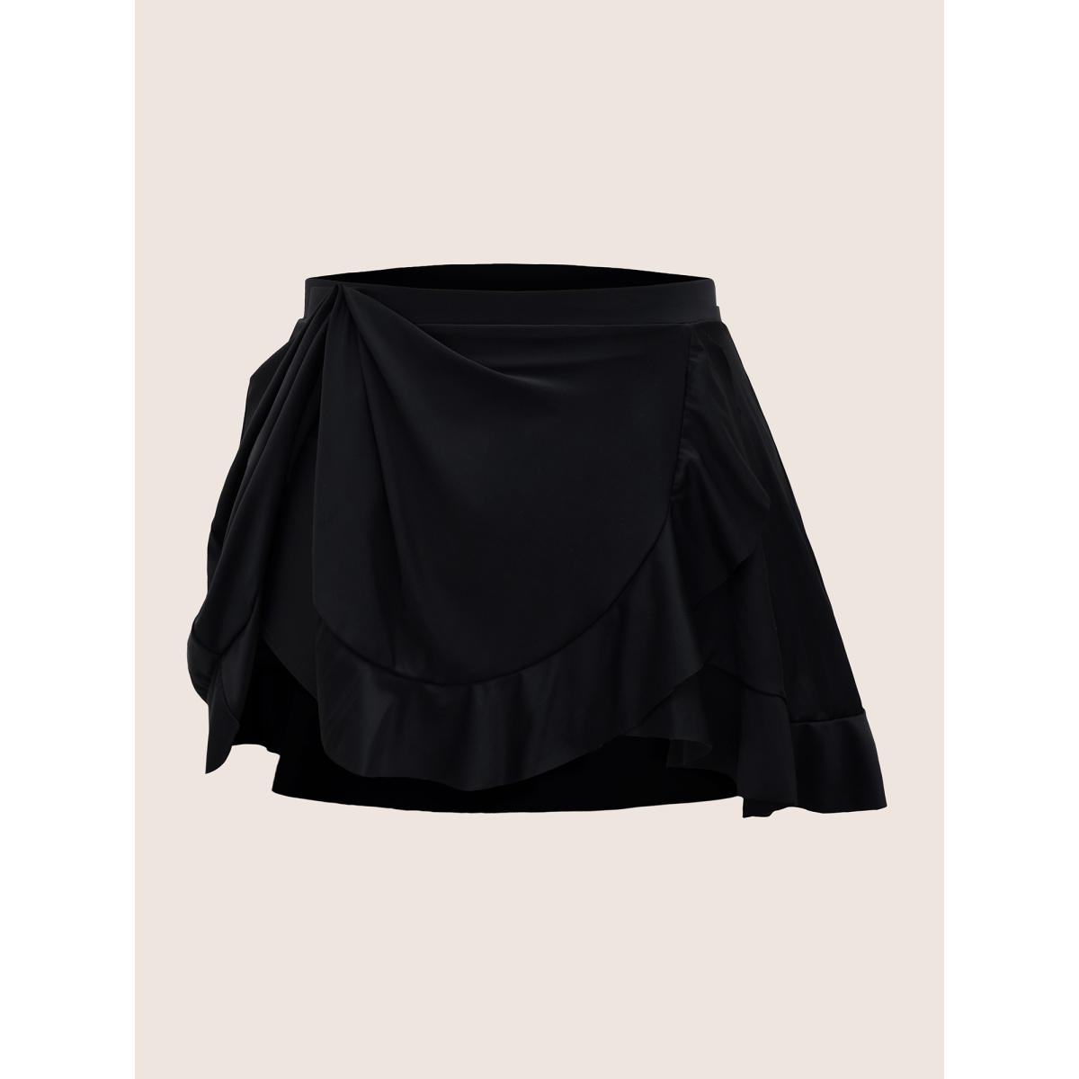 Plus Size Solid Ruffle Trim Elastic Waist Swim Bottom Women's Swimwear Black Beach Gathered High stretch Bodycon High Rise Curve Swim Bottoms BloomChic 10/M Product Image