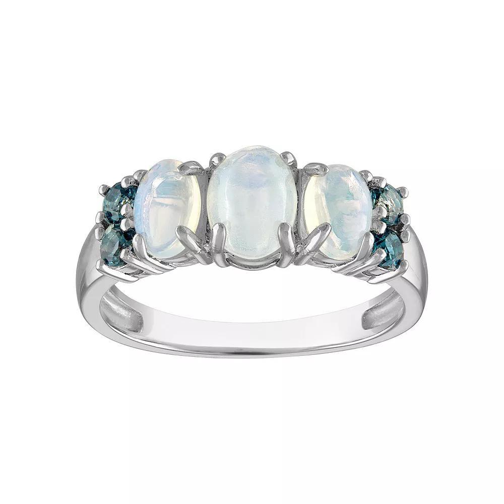 Tiara Sterling Silver White Opal & London Blue Topaz Three-Stone Ring, Womens Product Image