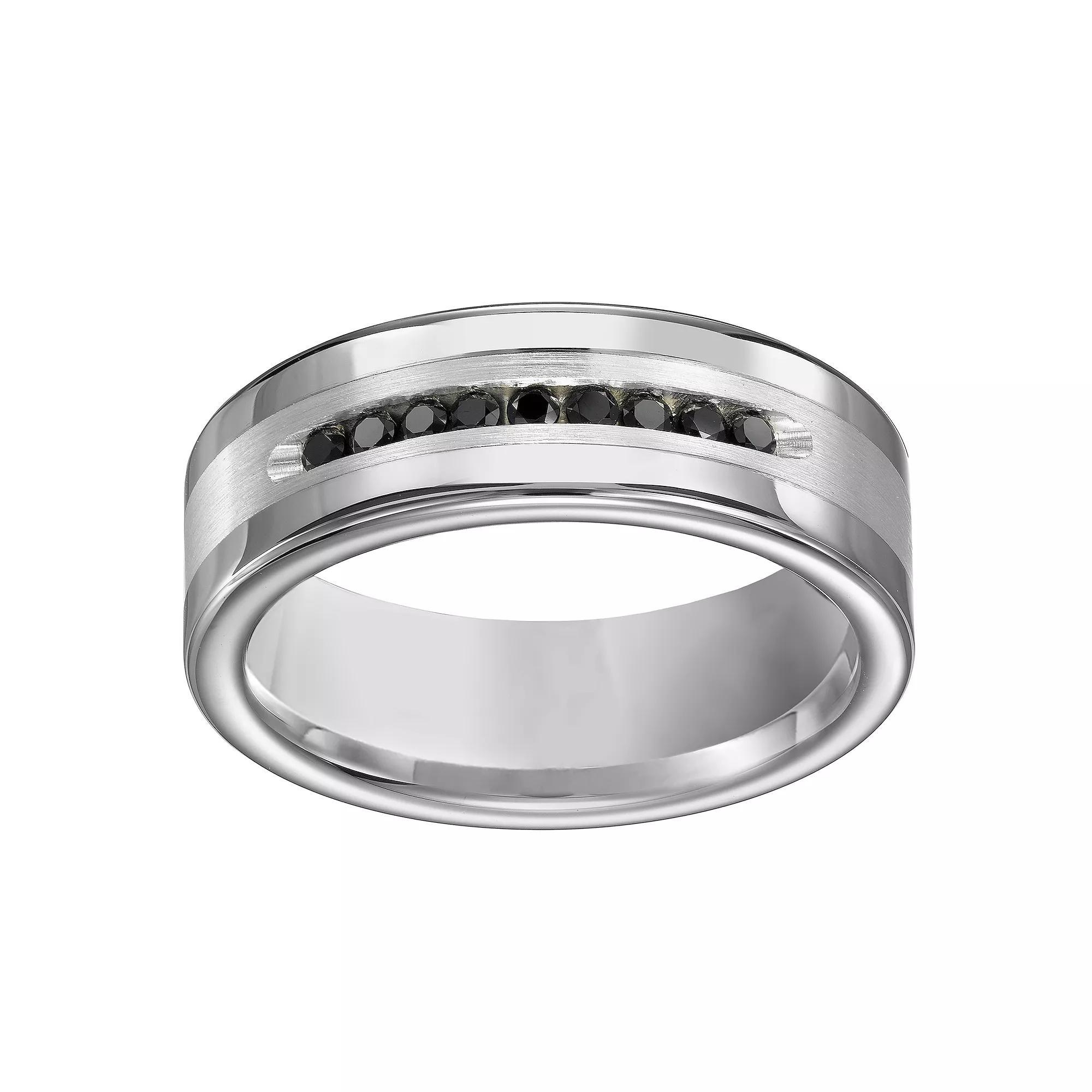 AXL 1/4 Carat T.W. Black Diamond Titanium 8 mm Comfort Fit Men's Band, Size: 10.50, Silver Tone Product Image