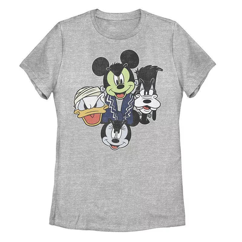 Disneys Mickey and Friends Juniors Halloween Heads Graphic Tee, Womens Athletic Grey Product Image