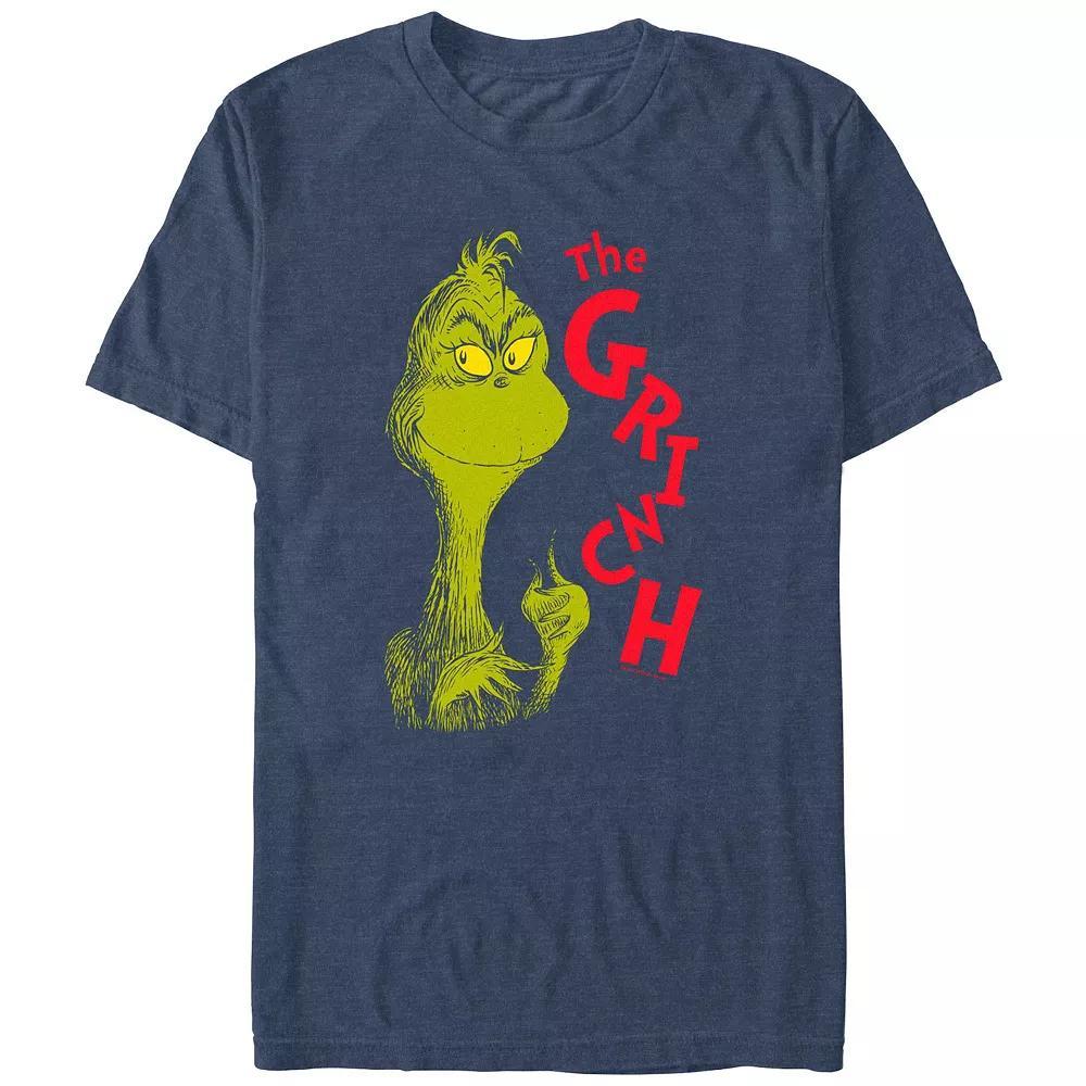 Big & Tall Dr. Seuss The Grinch Mischievous Face Graphic Tee, Men's, Size: Large Tall, Navy Grey Product Image