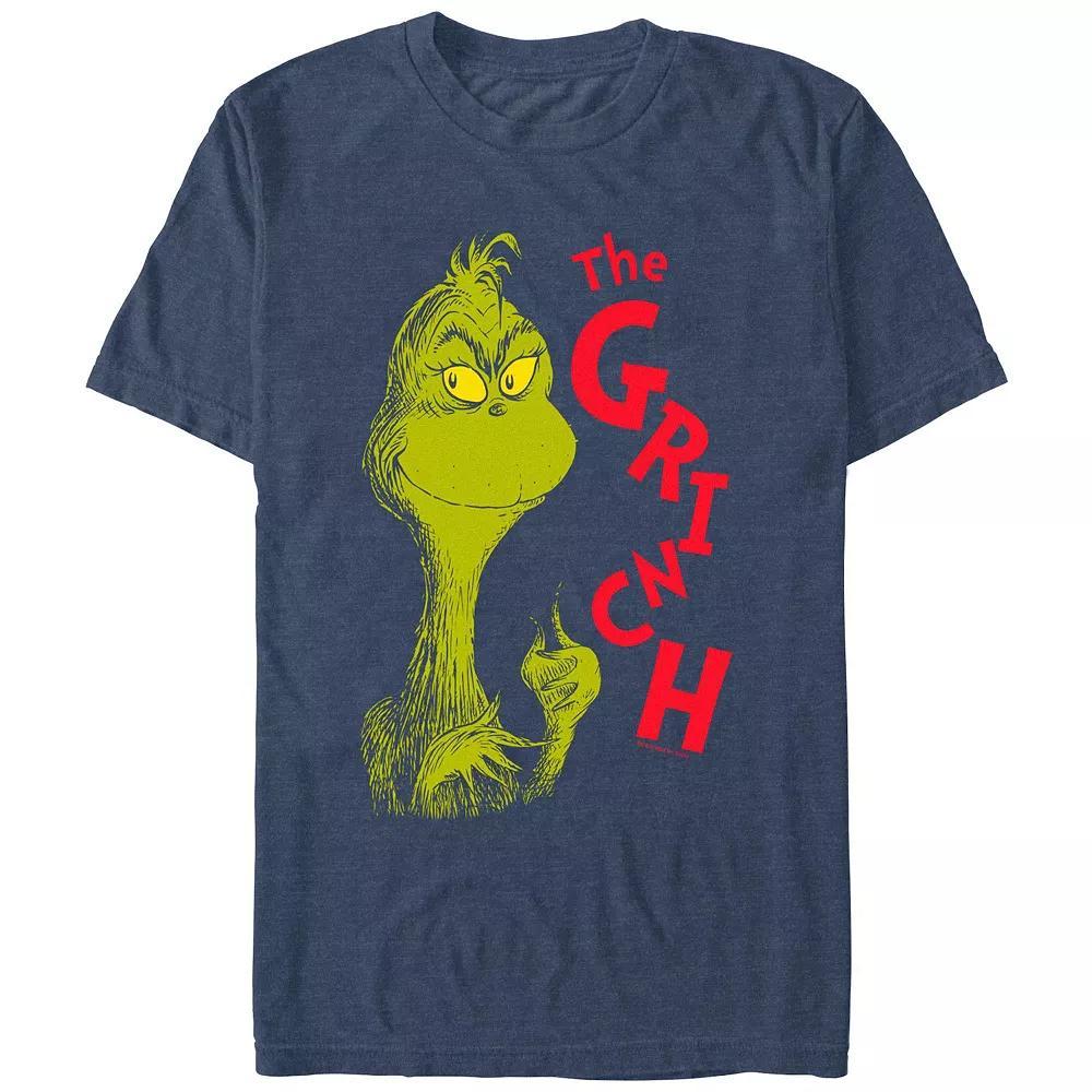 Big & Tall Dr. Seuss The Grinch Mischievous Face Graphic Tee, Men's, Size: XXL, Navy Grey Product Image