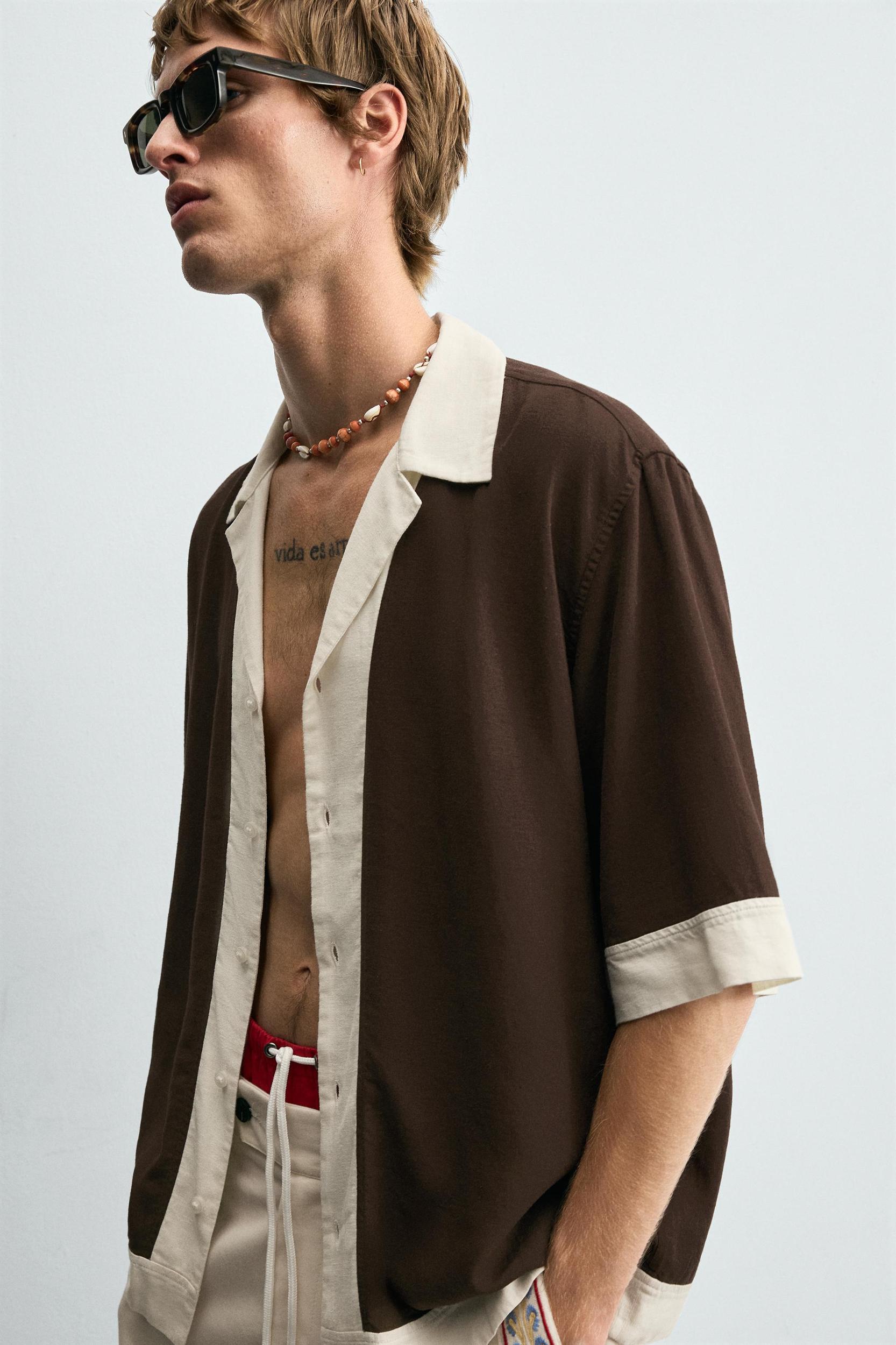 COLORBLOCK VISCOSE-LINEN SHIRT Product Image