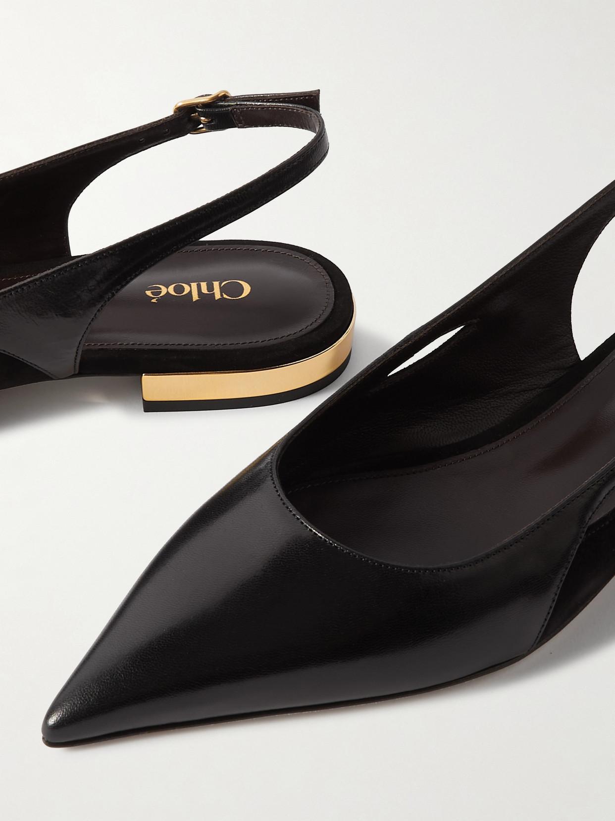 CHLOÉ Saada Suede-trimmed Leather Slingback Ballet Flats In Black Product Image