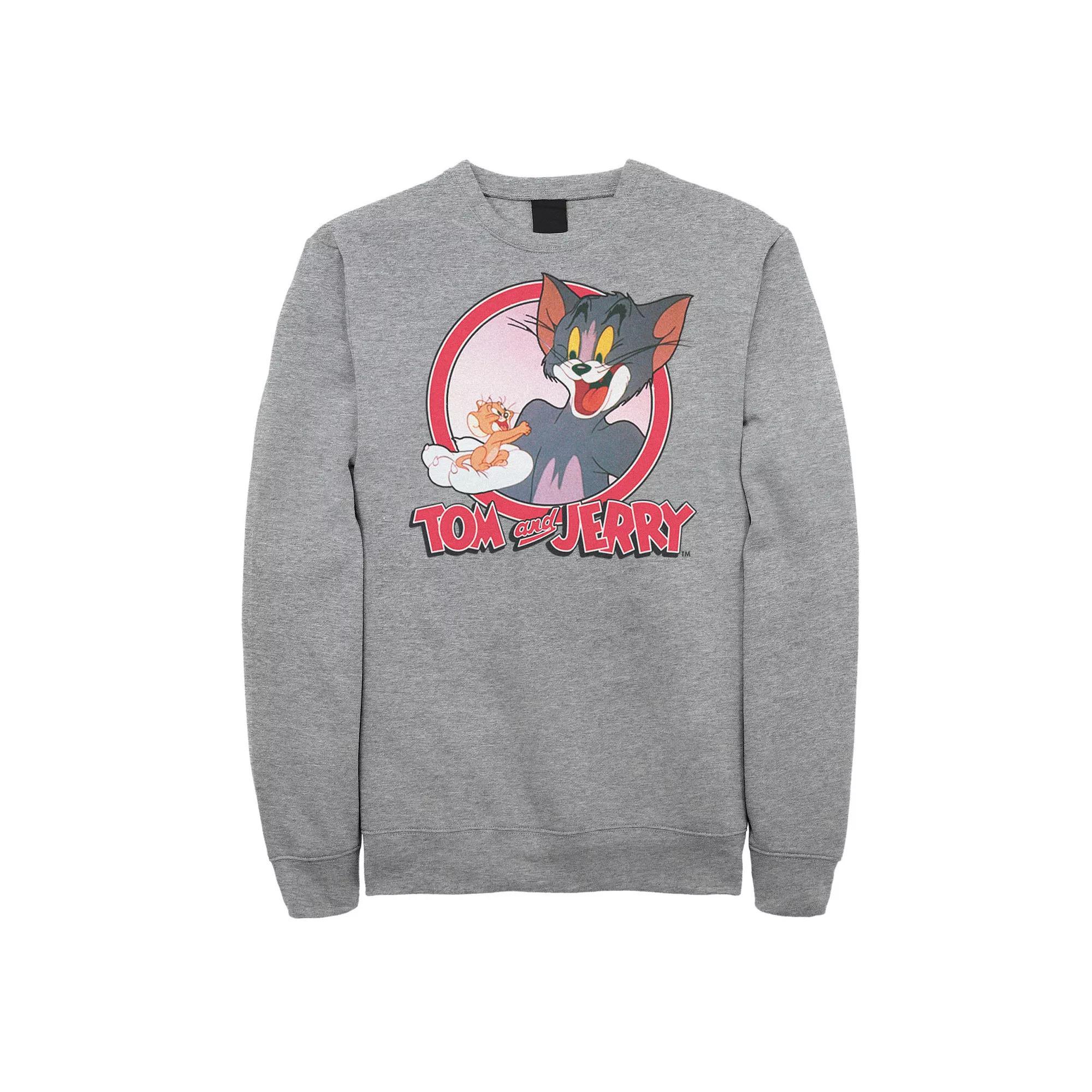 Big & Tall Tom and Jerry Retro Style Portrait Graphic Fleece, Men's, Size: Large Tall, Athletic Grey Product Image