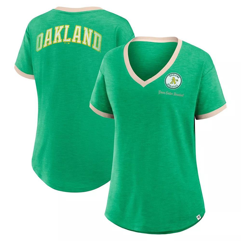 Women's Fanatics Green Oakland Athletics Binge Worthy Stadium Slub V-Neck T-Shirt, Size: Large Product Image