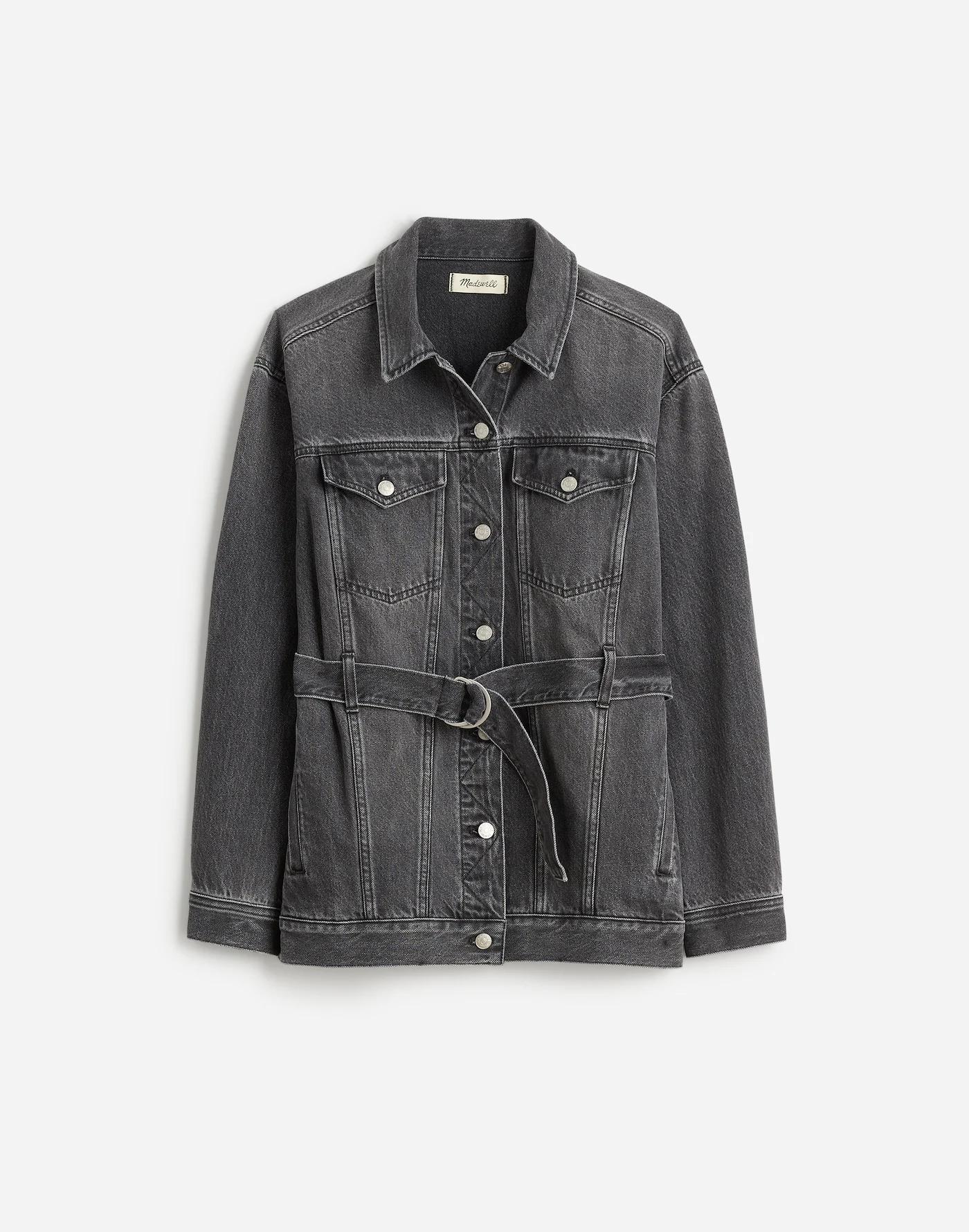 Belted Oversized Trucker Jean Jacket Product Image
