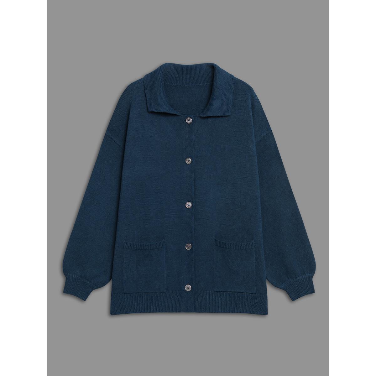 Plus Size Supersoft Essentials Shirt Collar Pockets Knit Cardigan Aegean Women Casual Loose Long Sleeve Everyday Cardigans BloomChic 18-20/2X Product Image