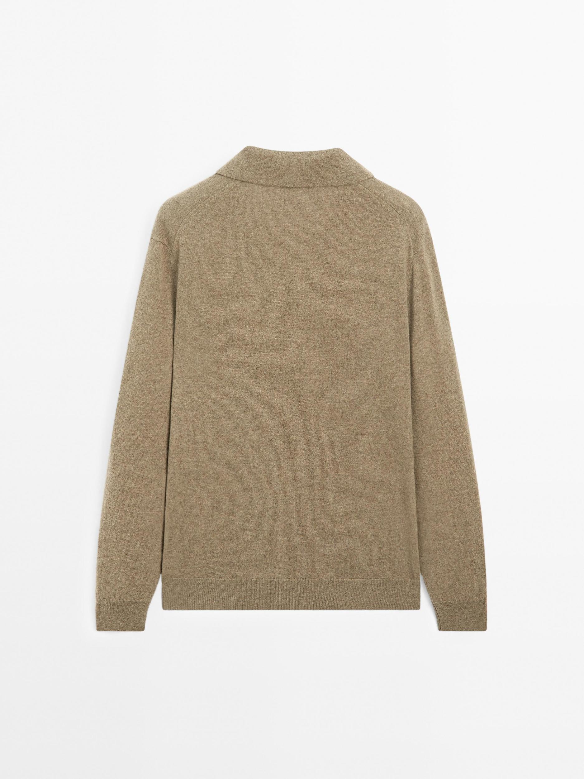 100% cashmere ribbed knit polo shirt Product Image