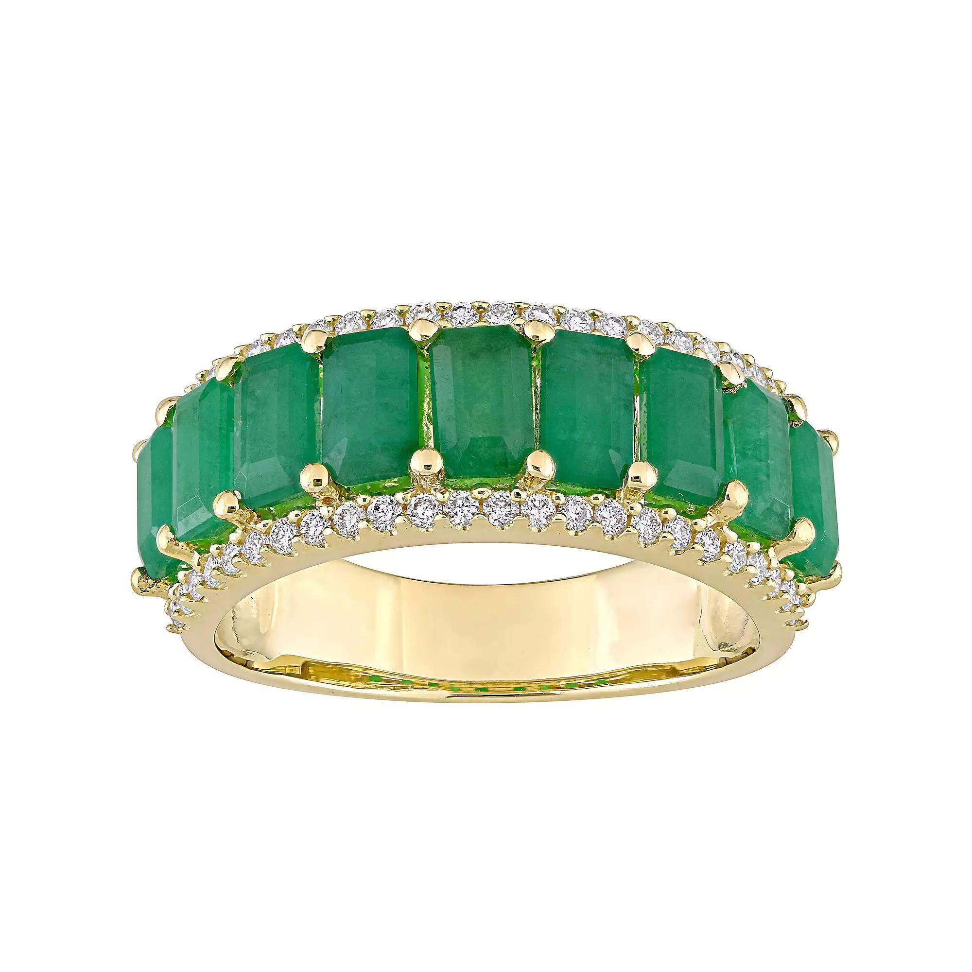 Stella Grace 14k Gold Emerald & 1/3 Carat T.W. Diamond Semi-Eternity Ring, Womens Product Image