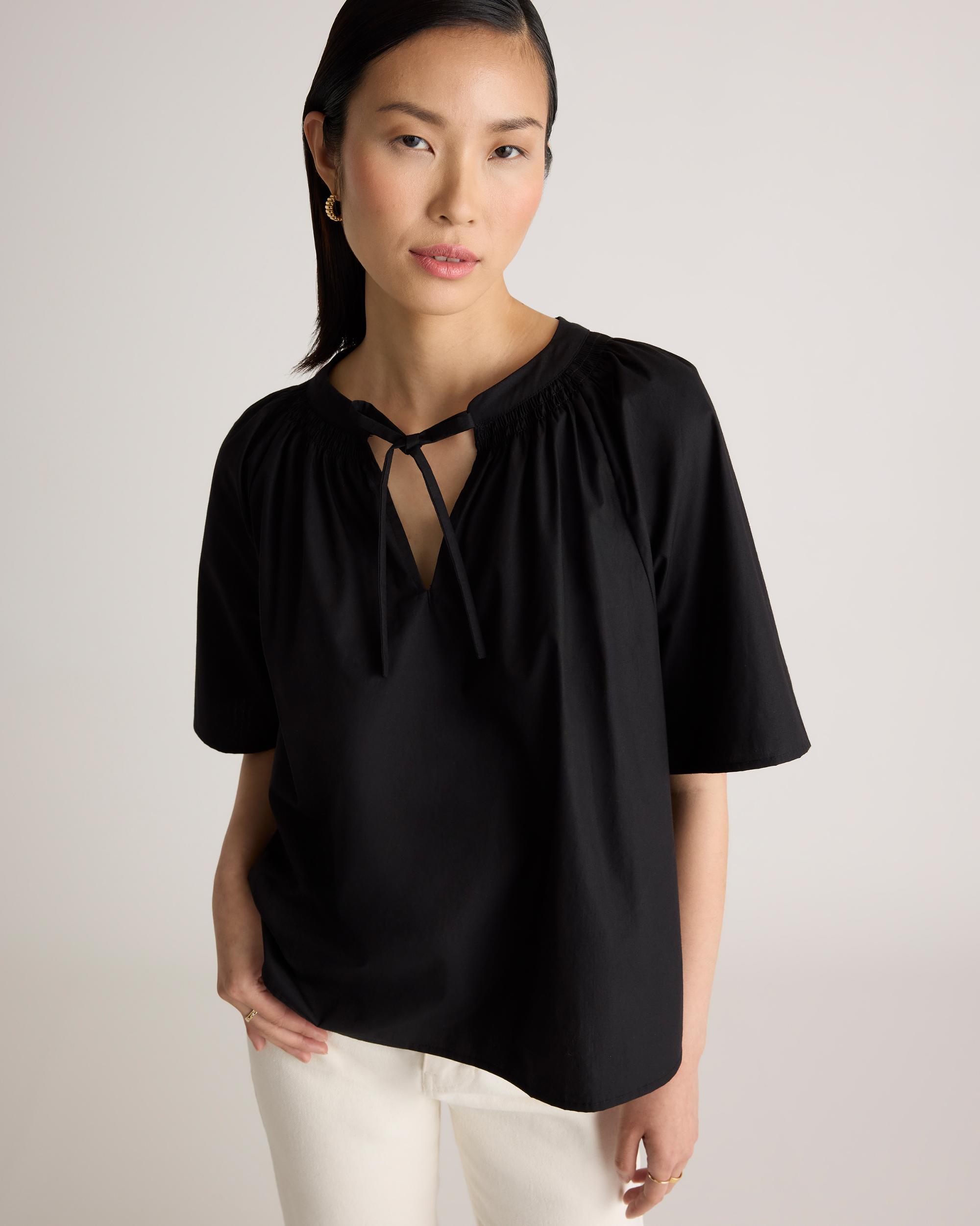 Quince | Women's Poplin Split Neck Top Organic Cotton Product Image