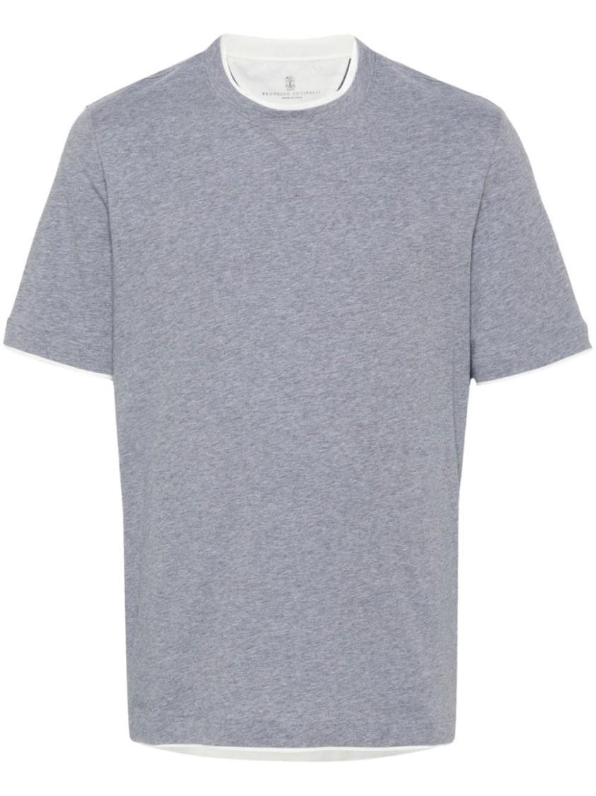 BRUNELLO CUCINELLI Faux-layered Cotton T-shirt In Grau Product Image